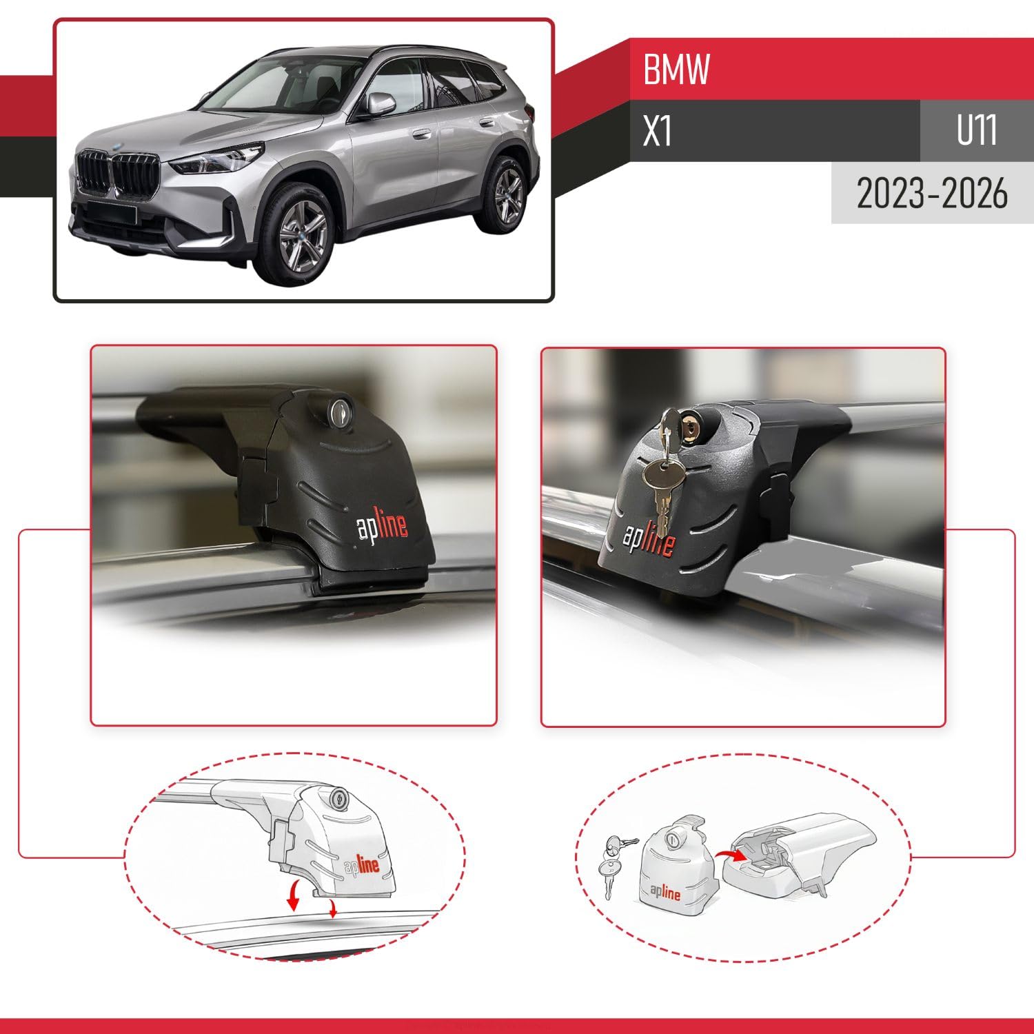 Compatibile con BMW X1 (U11) 2023-2026 ACE-2 modello Barre Tetto Portapacchi Auto Barre Portatutto Grigo Alluminio Barre