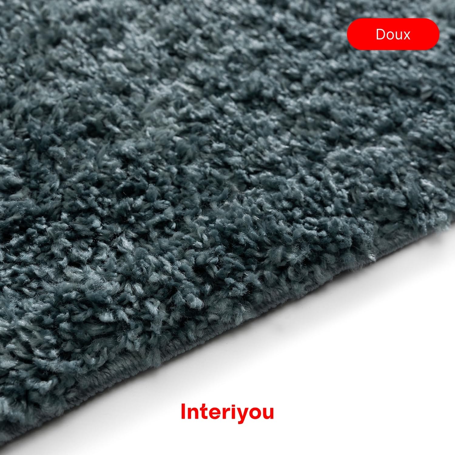 Interiyou Tapis Poils Longs Sofia - 60x120 Bleu - Moelleux et uni - Lavable et antidérapant - Fibres Douces pour Salon, Salle à Manger, Cuisine, Couloir