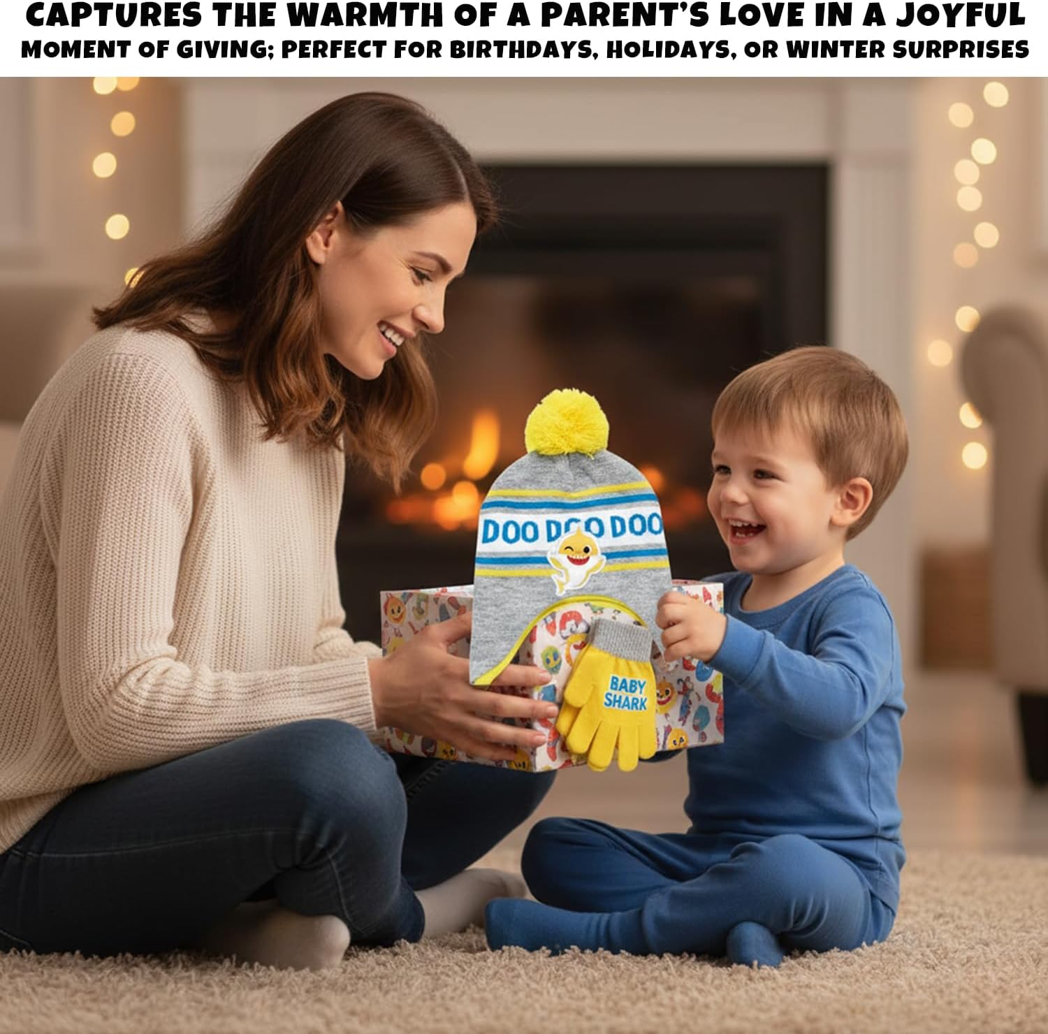 Nickelodeon Boys' Baby Shark Winter Hat and 2 Pairs of Mitten Set (Toddler) - Image 7