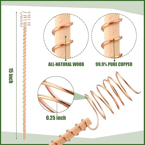 Miniatura 2 de Blulu Paquete de 5 estacas de electrocultivo para plantas, jardinería, bobinas de cobre, estacas de electrocultivo de madera de cobre envueltas con