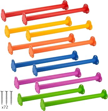 Bijun 16.5" Monkey Bars Kit 6 Colors Indoor Outdoor Climbing Rungs 12 Pack | Heavy duty rust-proof steel,300lbs load,non-slip grip for kids,for backyard jungle gyms,indoor playrooms & treehouses