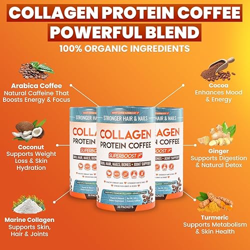 Miniatura 3 de Polvo de péptidos de café con proteína de colágeno  para una mejor concentración, energía, digestión, hinchazón e inmunidad para mujeres y hombres