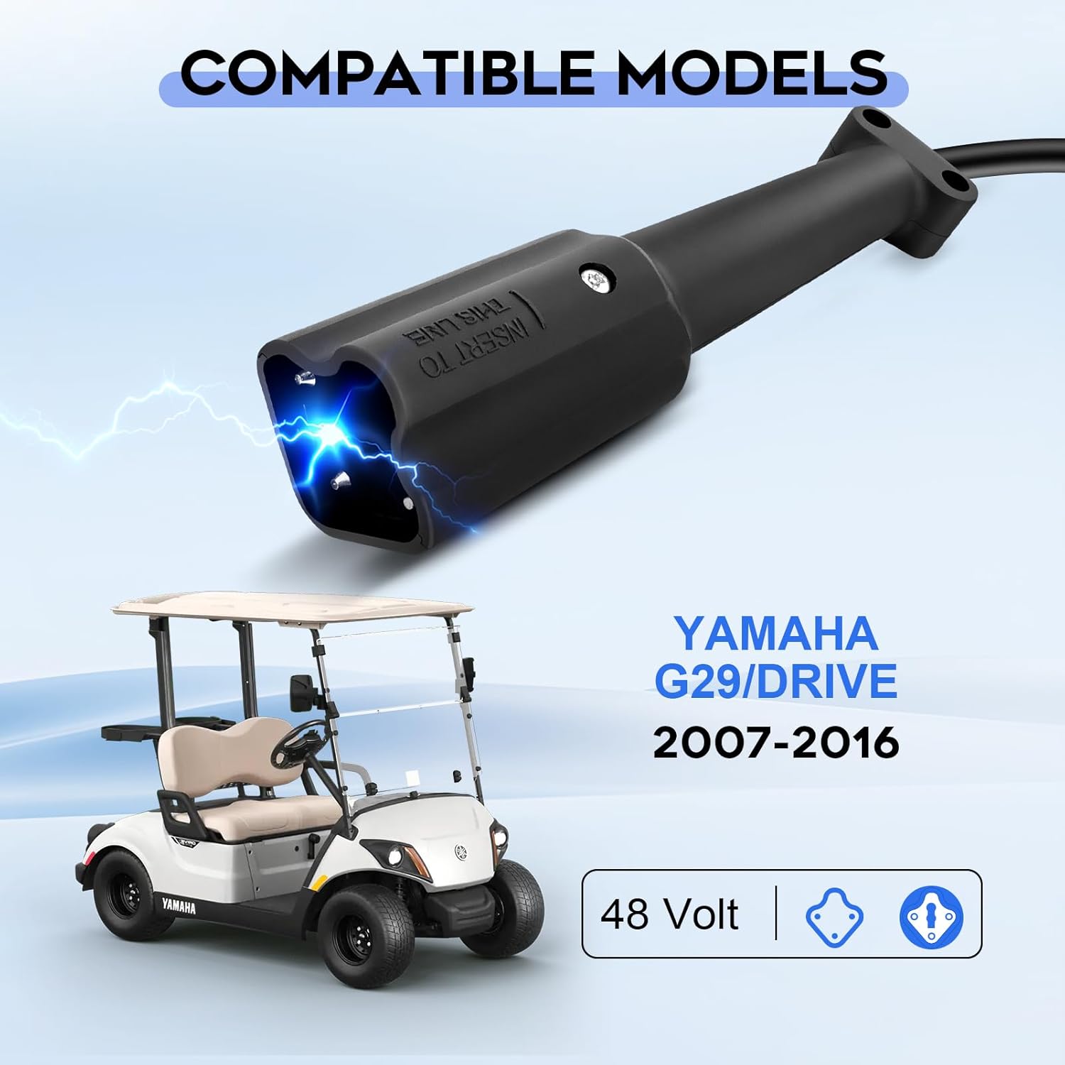 15 Amp 48 Volt Golf Cart Battery Charger for Yamaha G29 with 3-Pin Leaf Plug Lead Acid for YAMAHA G29