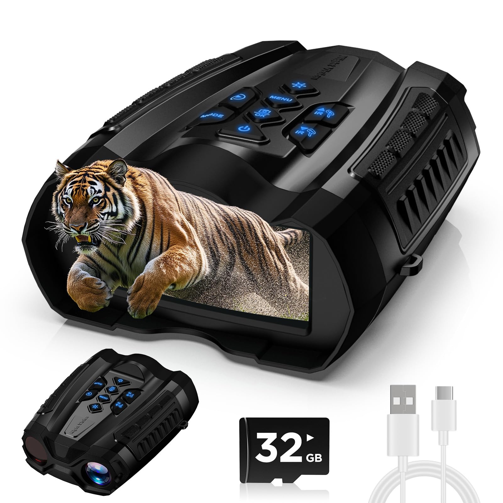 Night Vision Goggles, 4K Binoculars with Camera, 3.5" HD Display and 32GB TF Card, 9 Gear Night Vision, 10X Digital Zoom, 4000mAh Battery Nightvision