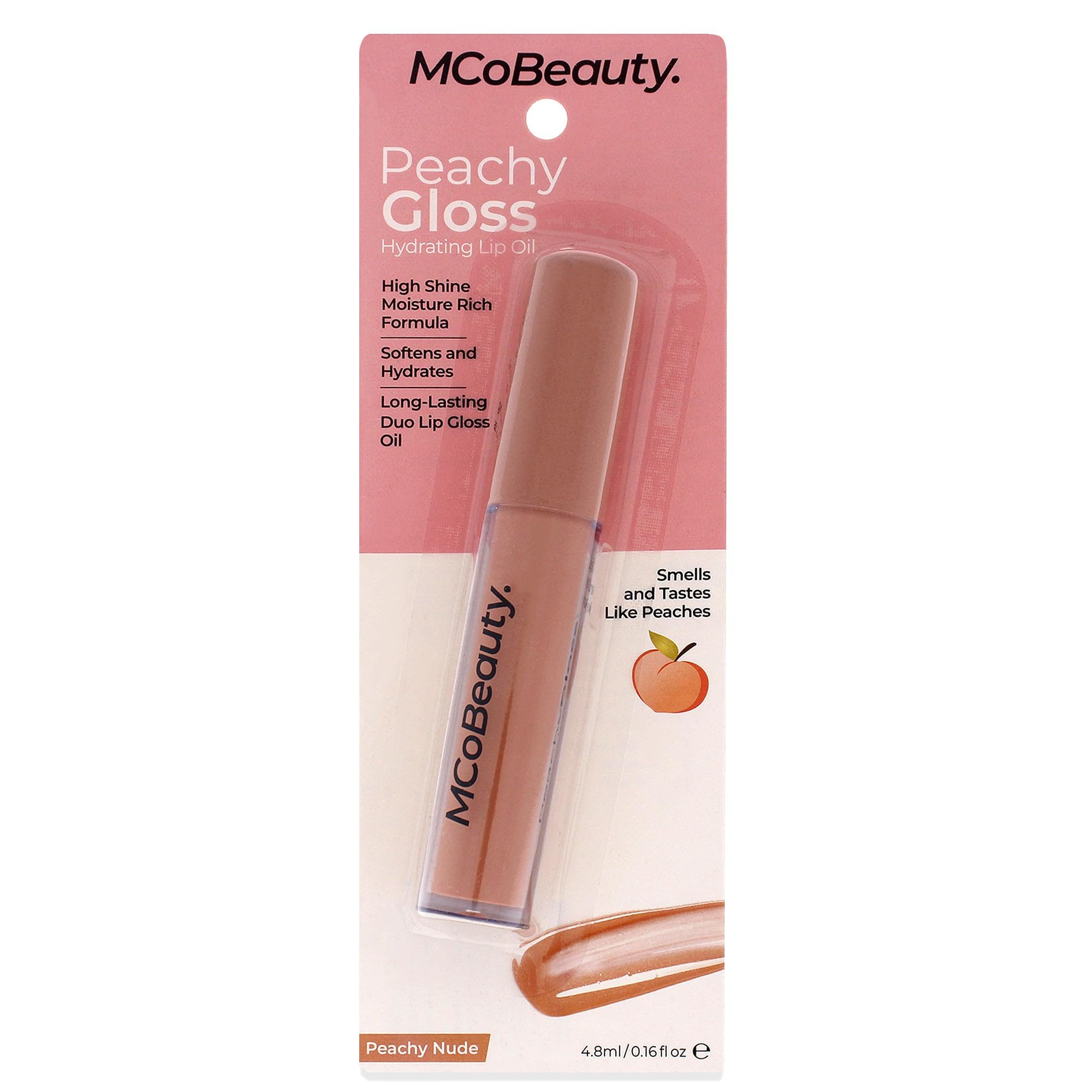 MCoBeauty Peachy Gloss Hydrating Lip Oil - Softens And Hydrates - Long-Lasting Formula - Adds High Shine To Lips - Tastes And Smells Like Peaches - With Natural Fruit Oils - Peachy Nude - 0.16 Oz