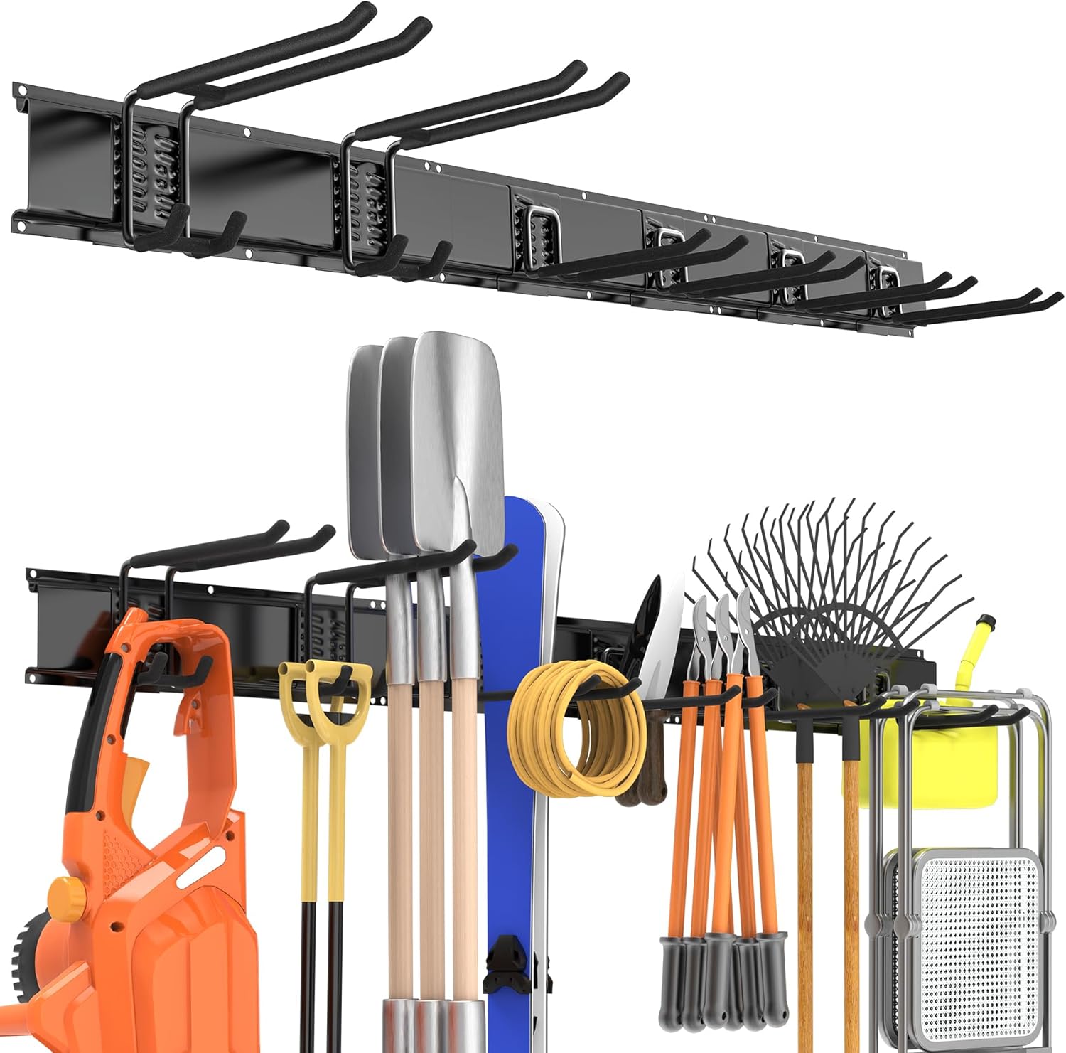 Garden Tool Organizer Wall Mount Garage Storage Rack 9Pcs, Heavy Duty Garage Organization System for Shovels, Ladders, Chairs,Trimmers, Hoses, Hold Up to 420lbs 48inch A