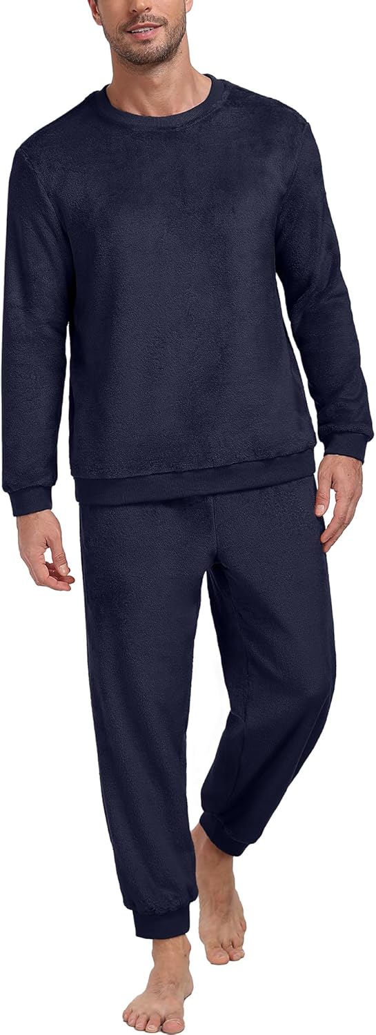 PrinStory Men's Pajamas Set - Winter Coral Fleece Long Sleeve Tops and Bottoms,Soft Plush Warm Loungewear With Pockets S-2XL - Image 2