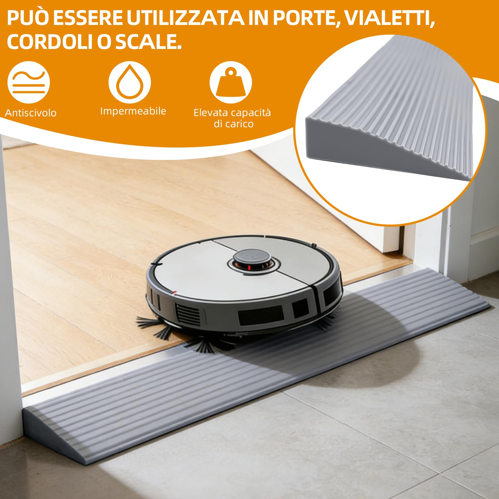 Rampa soglia in TPE per robot aspirapolvere, carrozzina, passeggino e deambulatore (Grigio 90 x 8 x 2 cm)