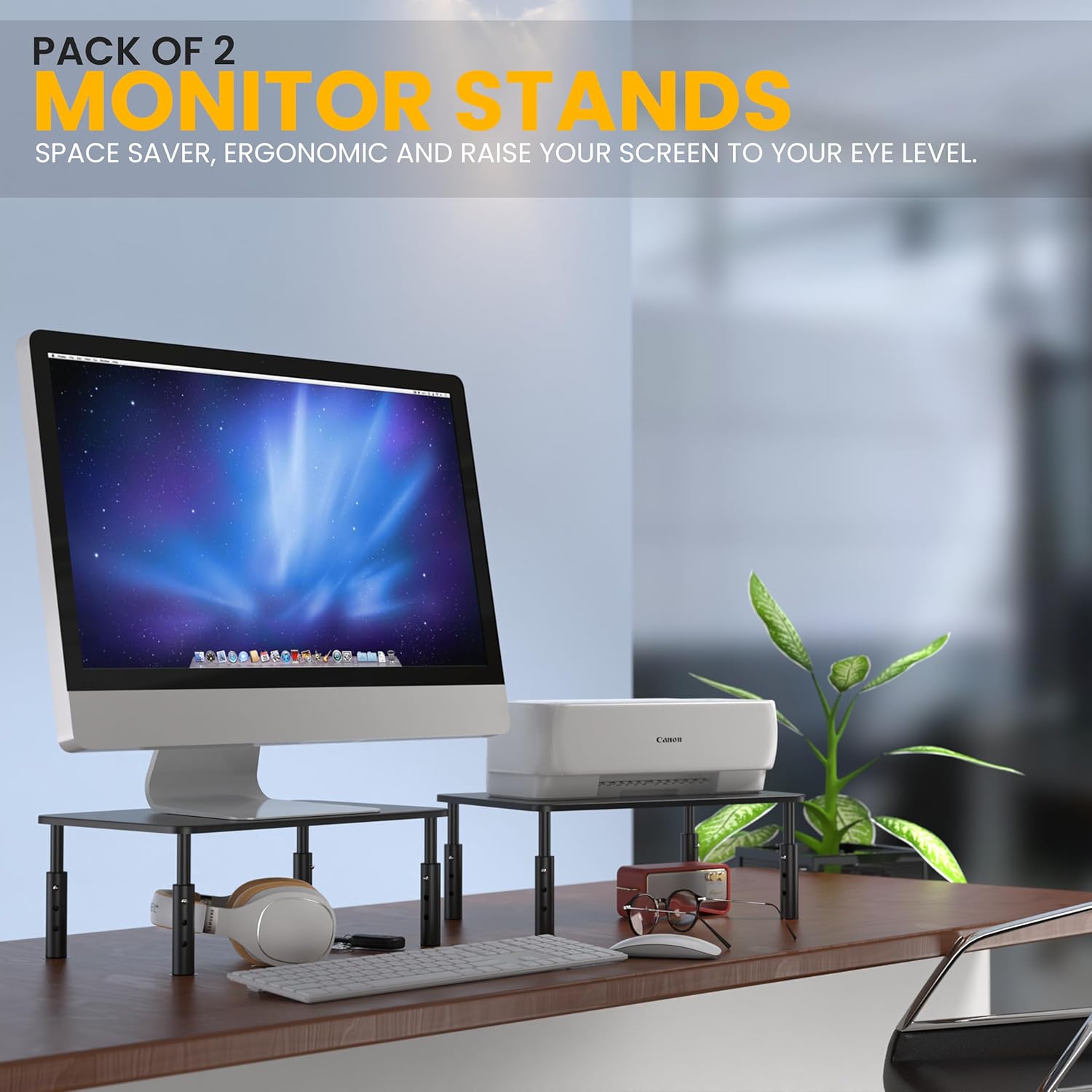 ELV Direct Monitor Stand for Desk, Monitor Stand Riser Height Adjustable, Laptop Stand for Desk, for Monitors 24",27",29" and 32" Inch, Laptop, PC, Printer, Desk Organizer (Pack of 2) 6 71s2GOGjXAL. SL1500