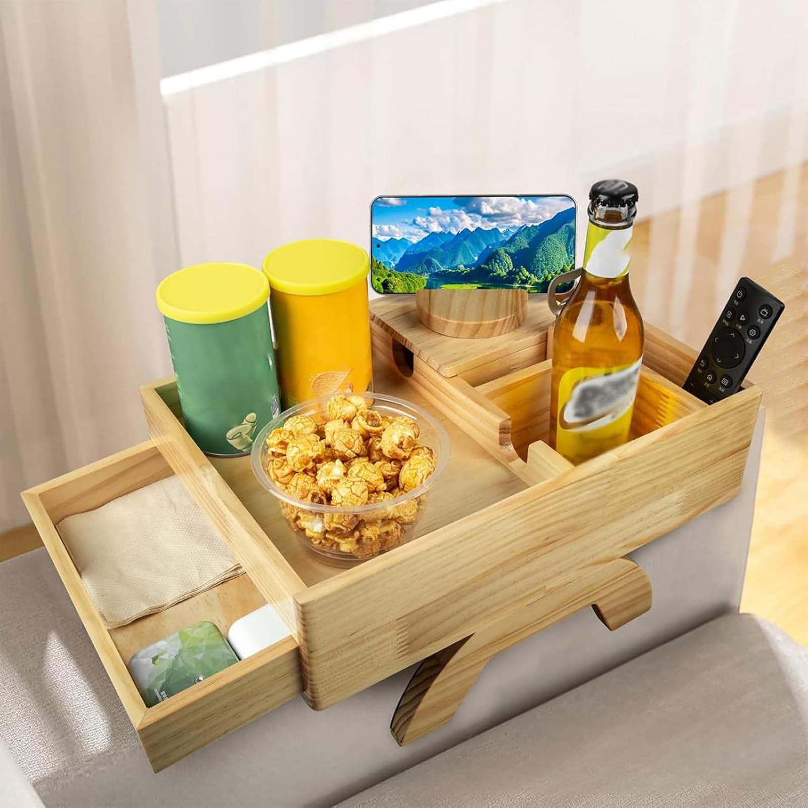 Bandeja para Reposabrazos para Sofá Flexible,Mesa Plegable para Reposabrazos De Sofá,DiseñO De Ranura para Tarjetas,con Soporte para Tazas,para Aperitivo Mandos A Distancia