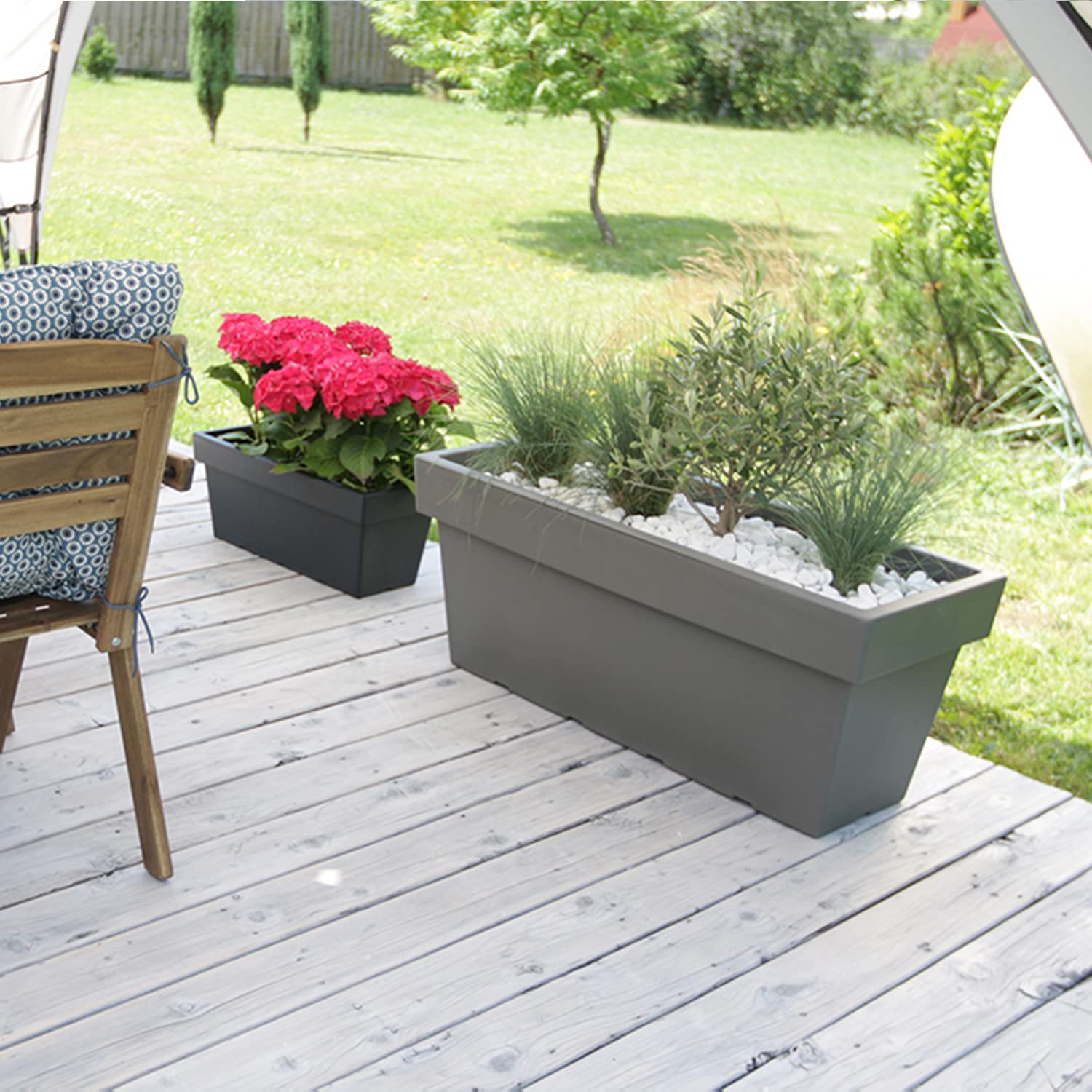 IMJ-Global Vaso per Fiori piante Quadrato Ratolla Railing Square Decorativo in Plastica Alto 23 cm da interno esterno 27x27 cm Quadrato Nero Design Moderno 9 Litri