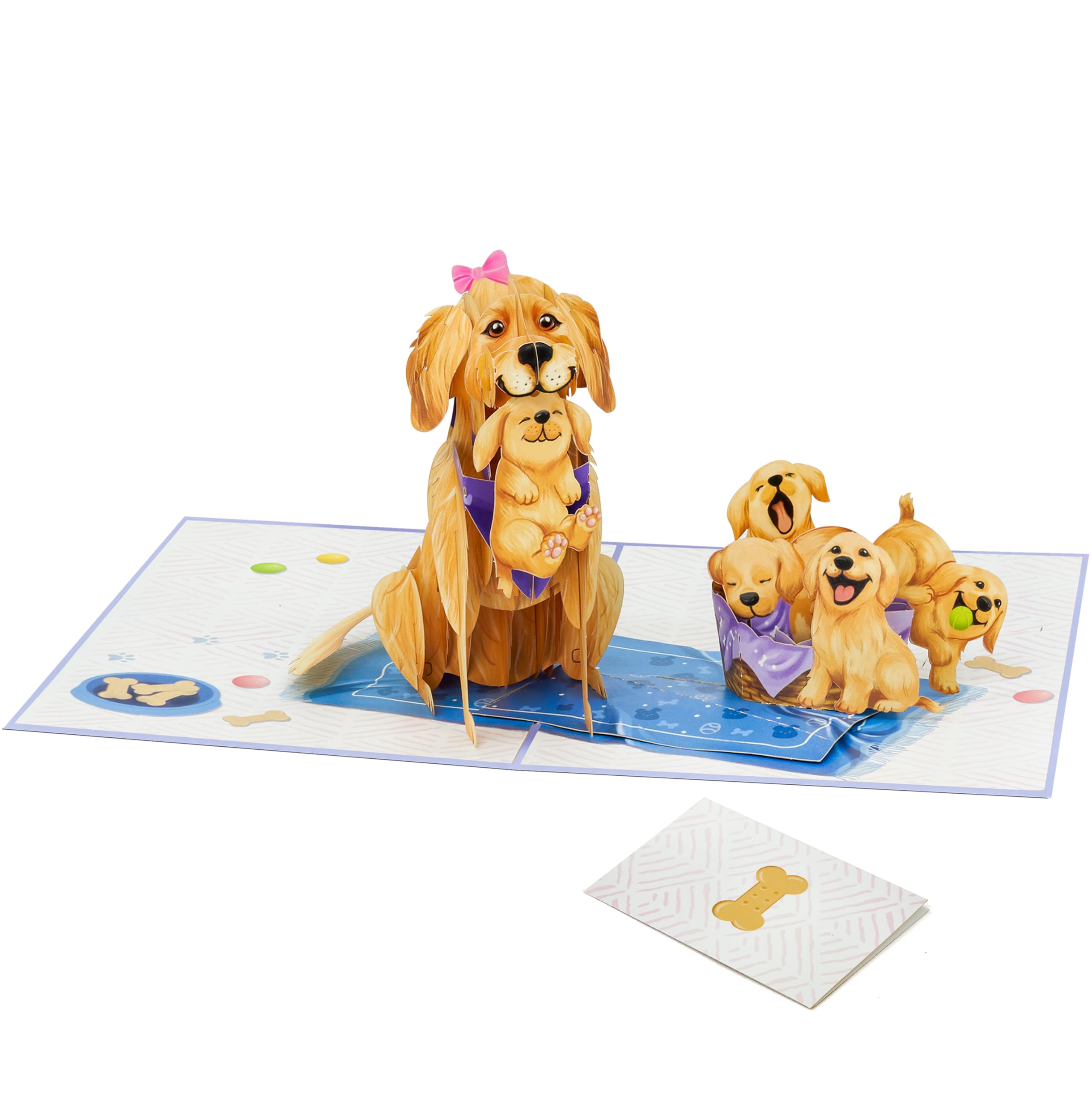 3D Pop-Up Geburtstagskarte Hund – Golden Retriever Mit Ballon & Kuchen, Inkl. Umschlag