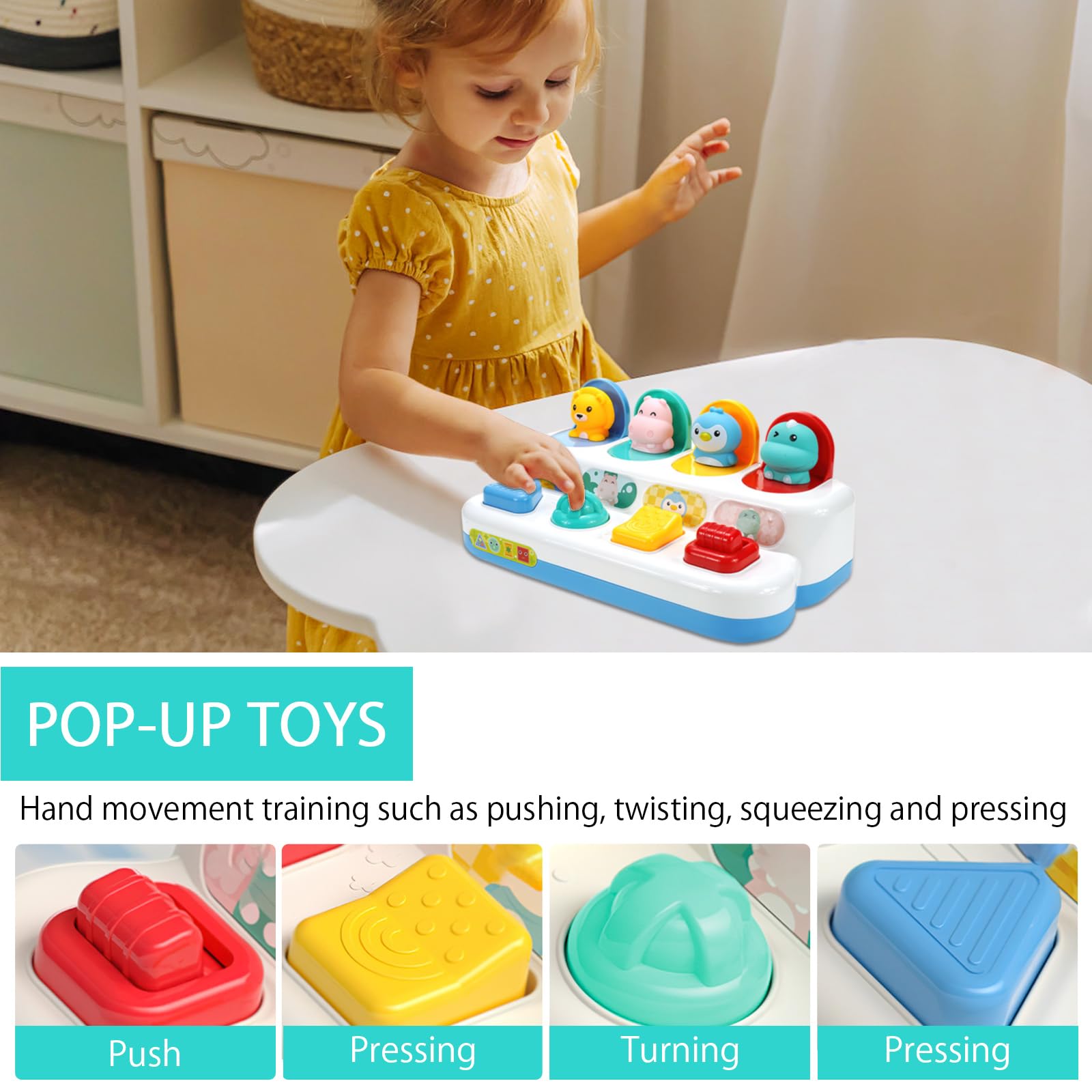 Pop up Baby Zabawka od 12 miesięcy, Montessori Zabawka od 1 roku Zabawka motoryczna od 6 miesięcy Wczesny rozwój Przyczyna & skutek Zabawka edukacyjna Niemowlęce prezenty na Wielkanoc Chłopiec