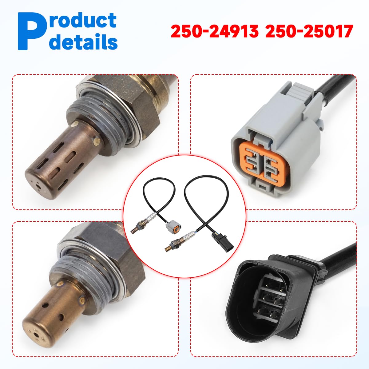 2 PCS 250-24913 250-25017 Oxygen O2 Sensor Upstream Downstream Compatible with 2009-2014 Hyundai Sonata, 2011-2013 Kia Optima, 2.0L 2.4L