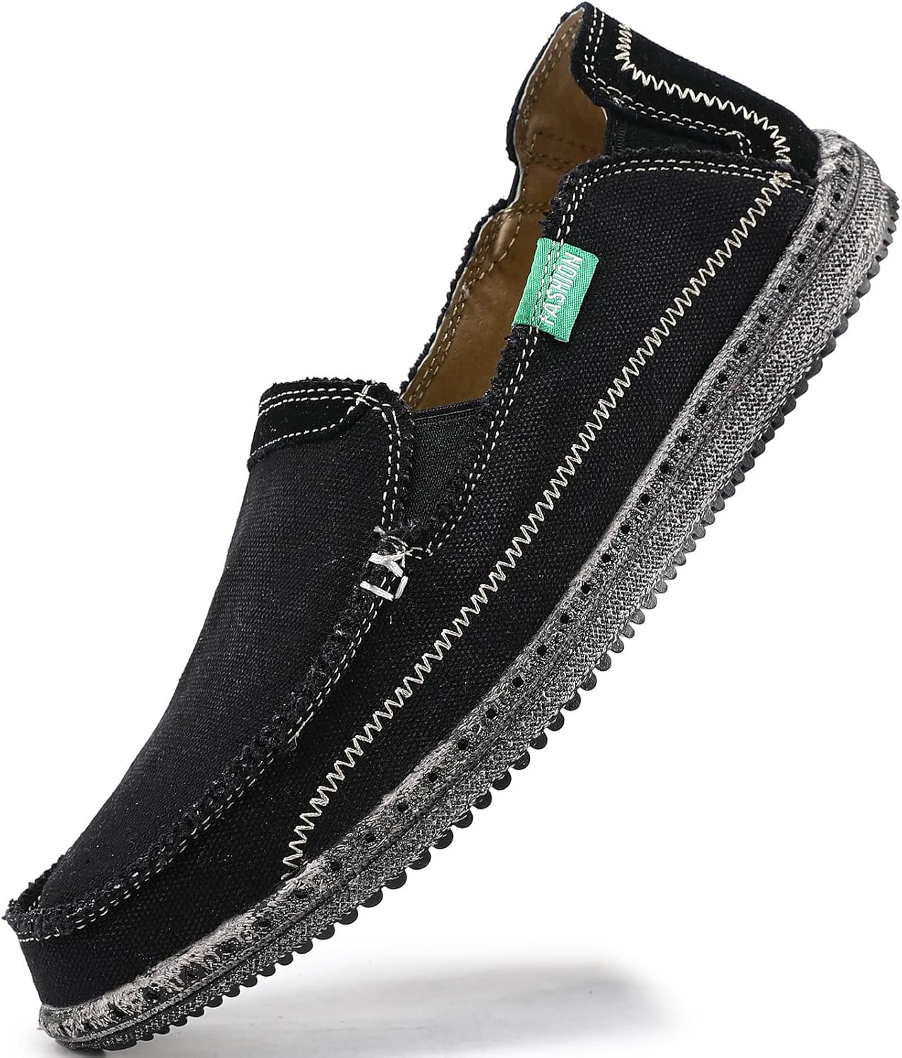 VILOCY Mens Slip on Deck Shoes Casual Canvas Loafers Beach Boat Shoes Zero Drop Vintage Flat