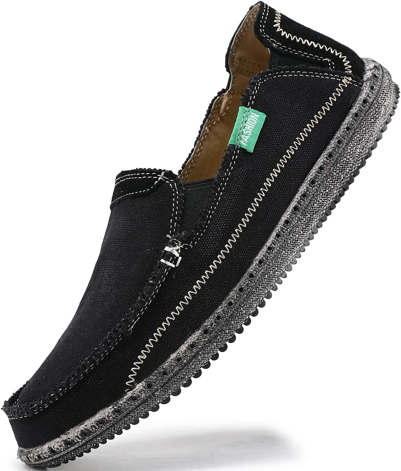 VILOCY Mens Slip on Deck Shoes Casual Canvas Loafer Vintage Flat Boat Shoes Black US5 EU39