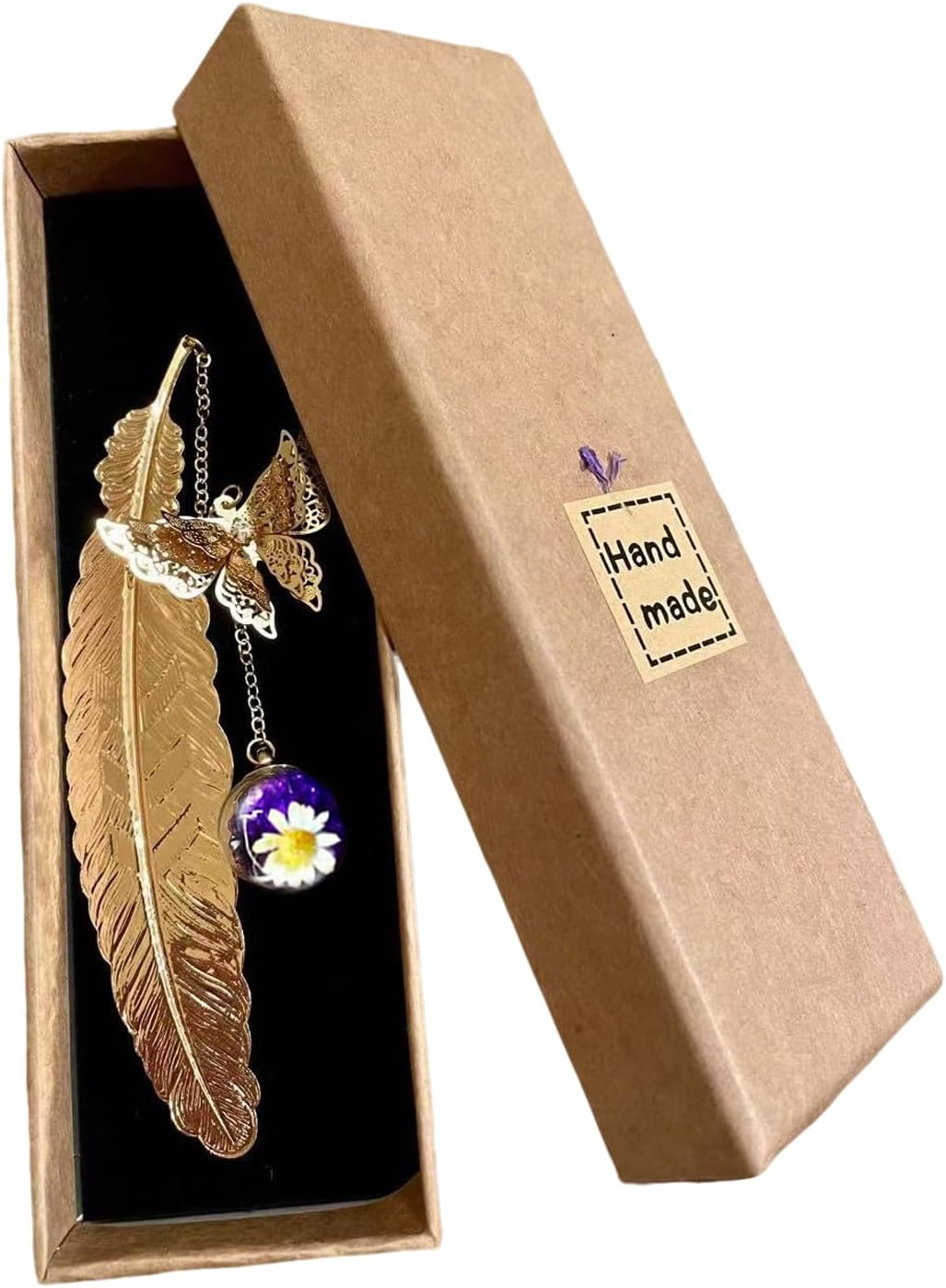 Teacher Appreciation Gifts for Women,Thank You End of Year Gift Under 10 Dollars for Mom Book Lover, Vintage-Style Feather Bookmark with Butterfly Charm (Gift Box Included)