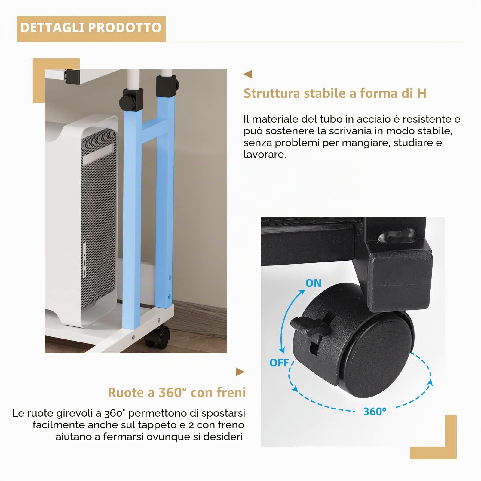 Dripex Scrivania regolabile in altezza, scrivania per computer con ruote, scrivania piccola su ruote, tavolo per laptop salvaspazio con estrattore per tastiera e scaffale, tavolo per PC piccolo