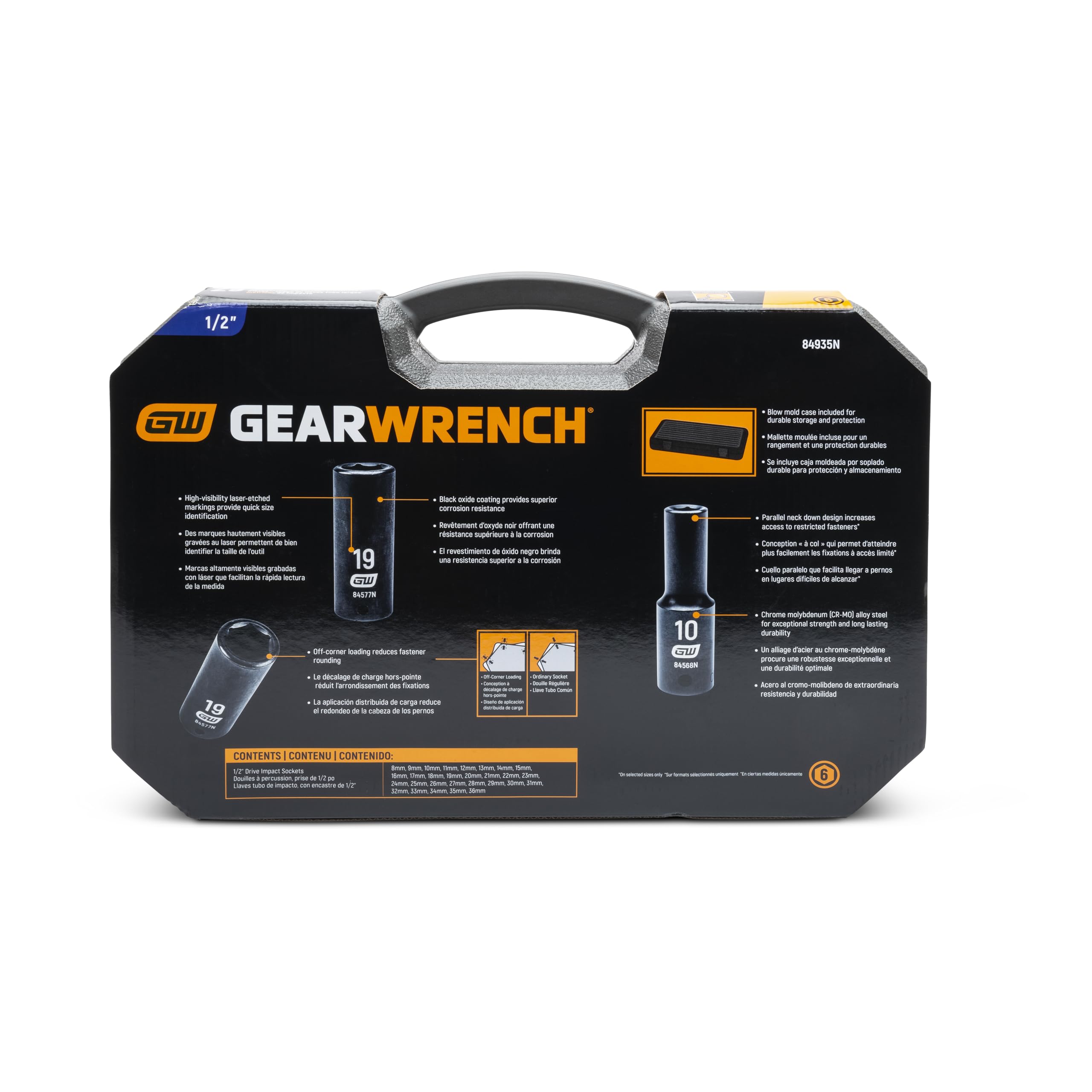 GEARWRENCH 29 szt. 1/5.1 cm Napęd 6 Pt. Zestaw nasadek udarowych, głęboki, metryczny - 84935N