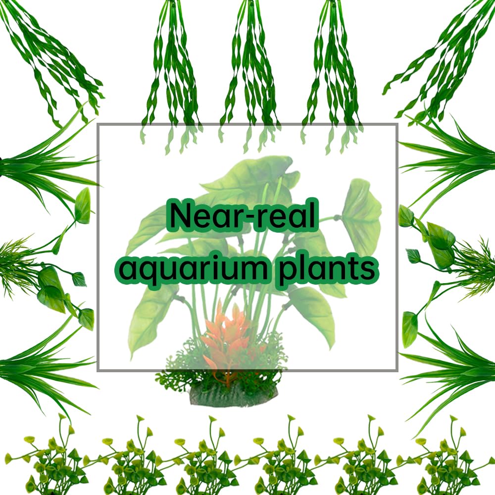 Décoration pour Aquarium, Vert Plastique Plantes d'ornement pour Aquarium, Décoration pour Aquarium Poissons (25pcs Vert C)