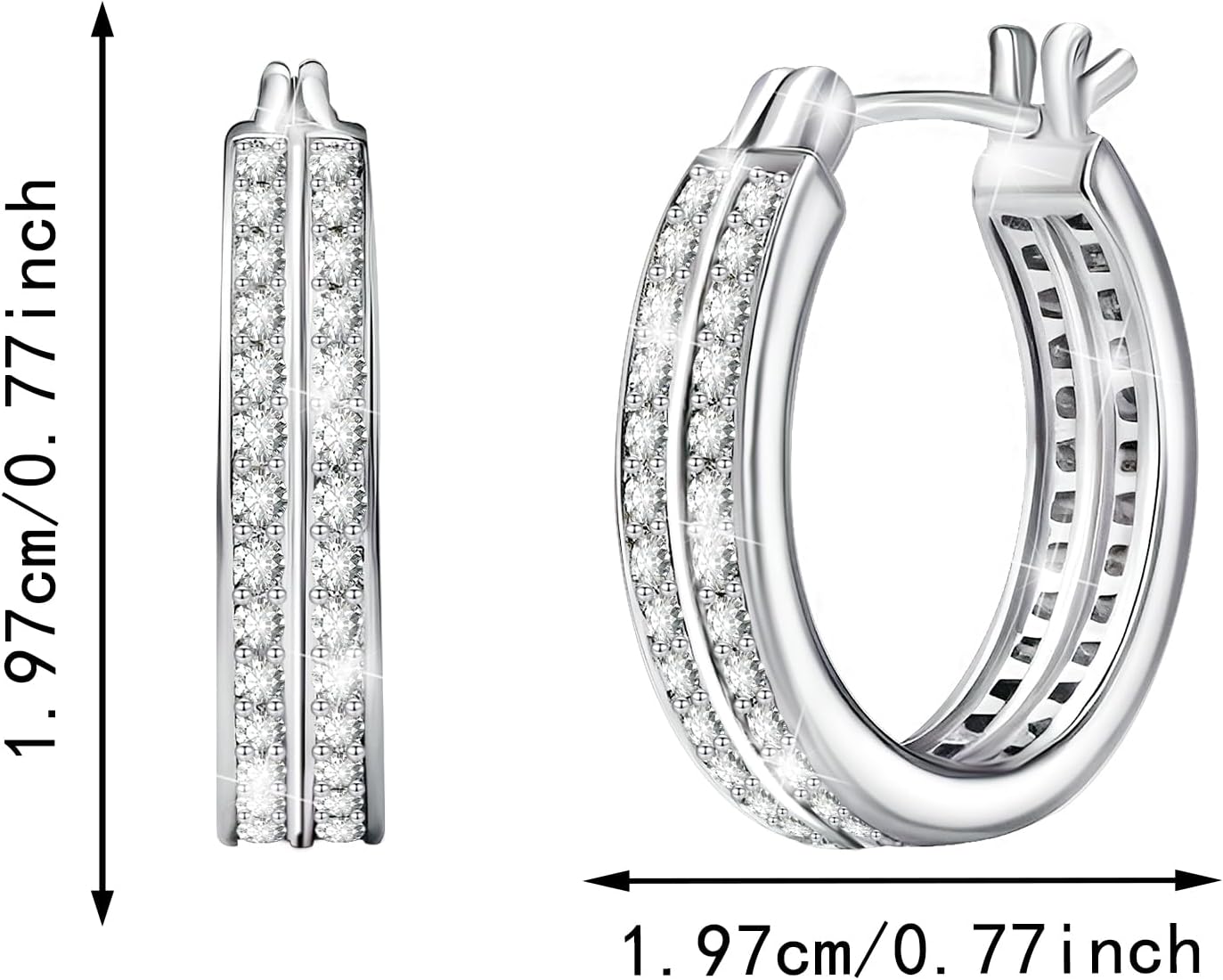 Sterling Silver Huggie Hoop Cubic Zirconia Earrings White Gold Hypoallergenic Cartilage Fashion Double Row CZ Jewelry Dainty Charms Birthday Gift for Women - Image 3