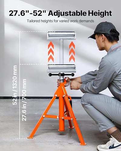 VEVOR Roller Stand, Heavy Duty 2500 LBS Load Capacity Tool Stand - 28"-52" Height Adjustable - Foldable Space-Saving Design - for Woodworking and Metalworking Long Boards, Metal Pipes or Bars - 3