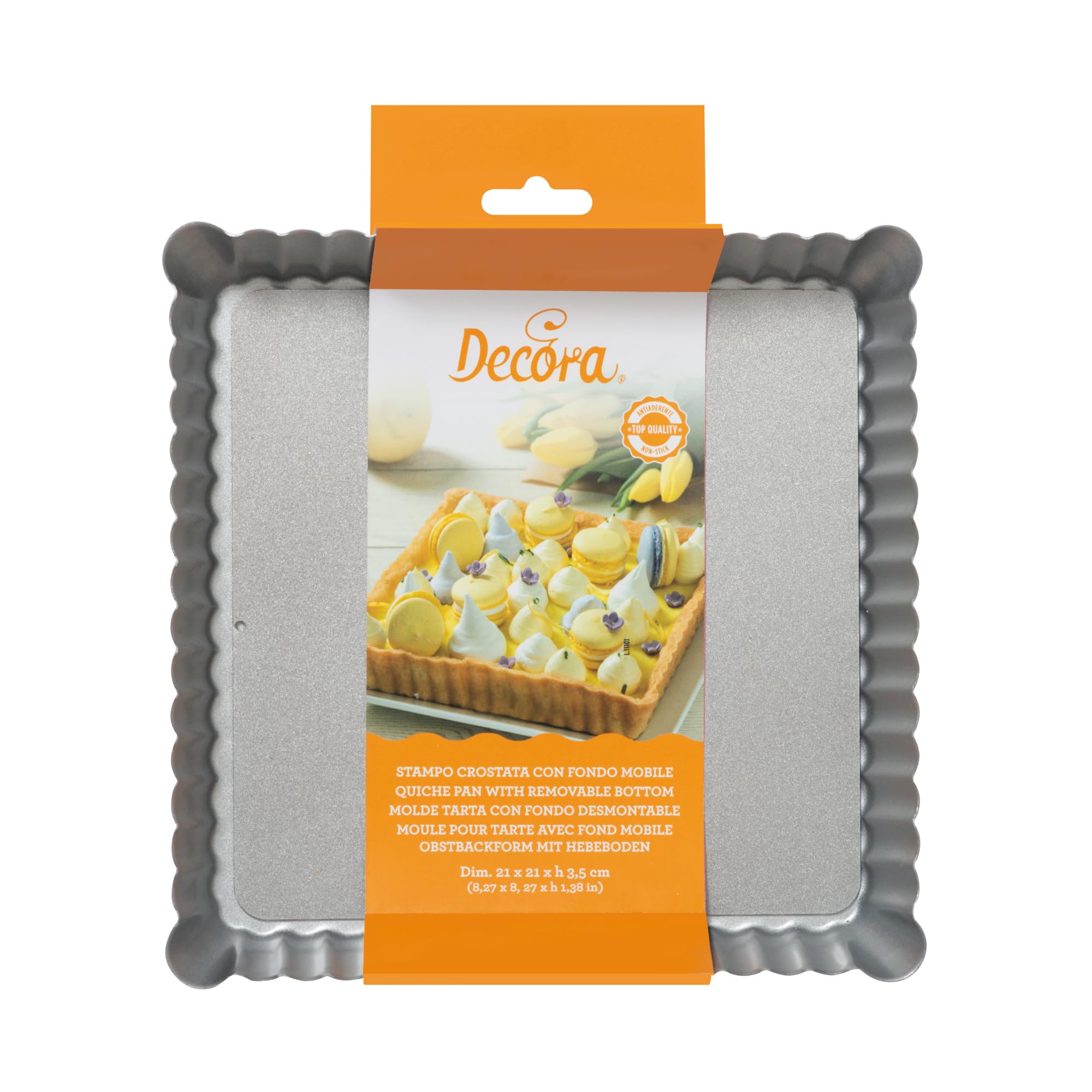 Decora Stampo Quadrato Per Crostata Fondo Mobile Antiaderente 21x21x3,5h Cm
