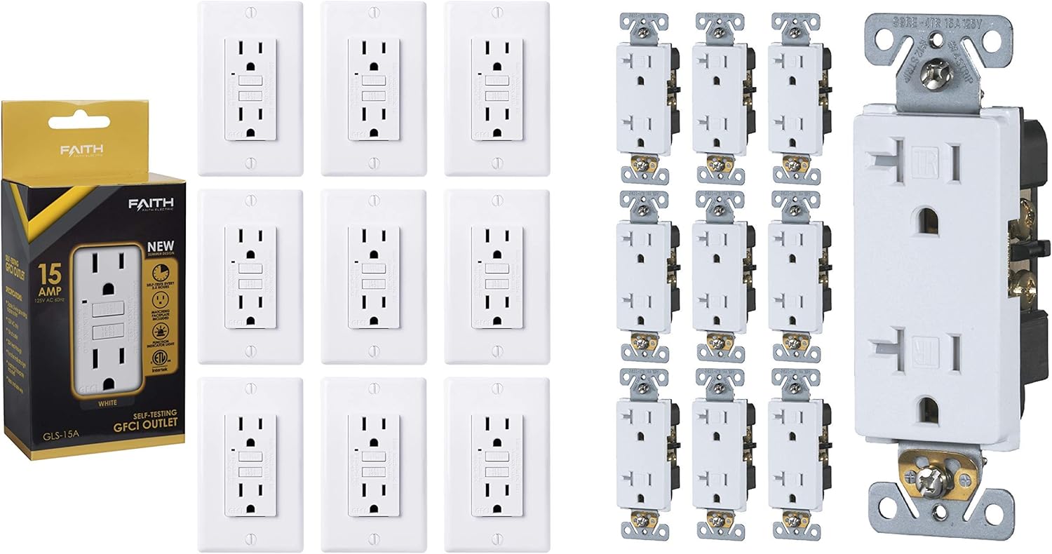 Faith 15A GFCI Outlets, 10Pack, Bundled with 20A TR Outlet Receptacles, 10Pack