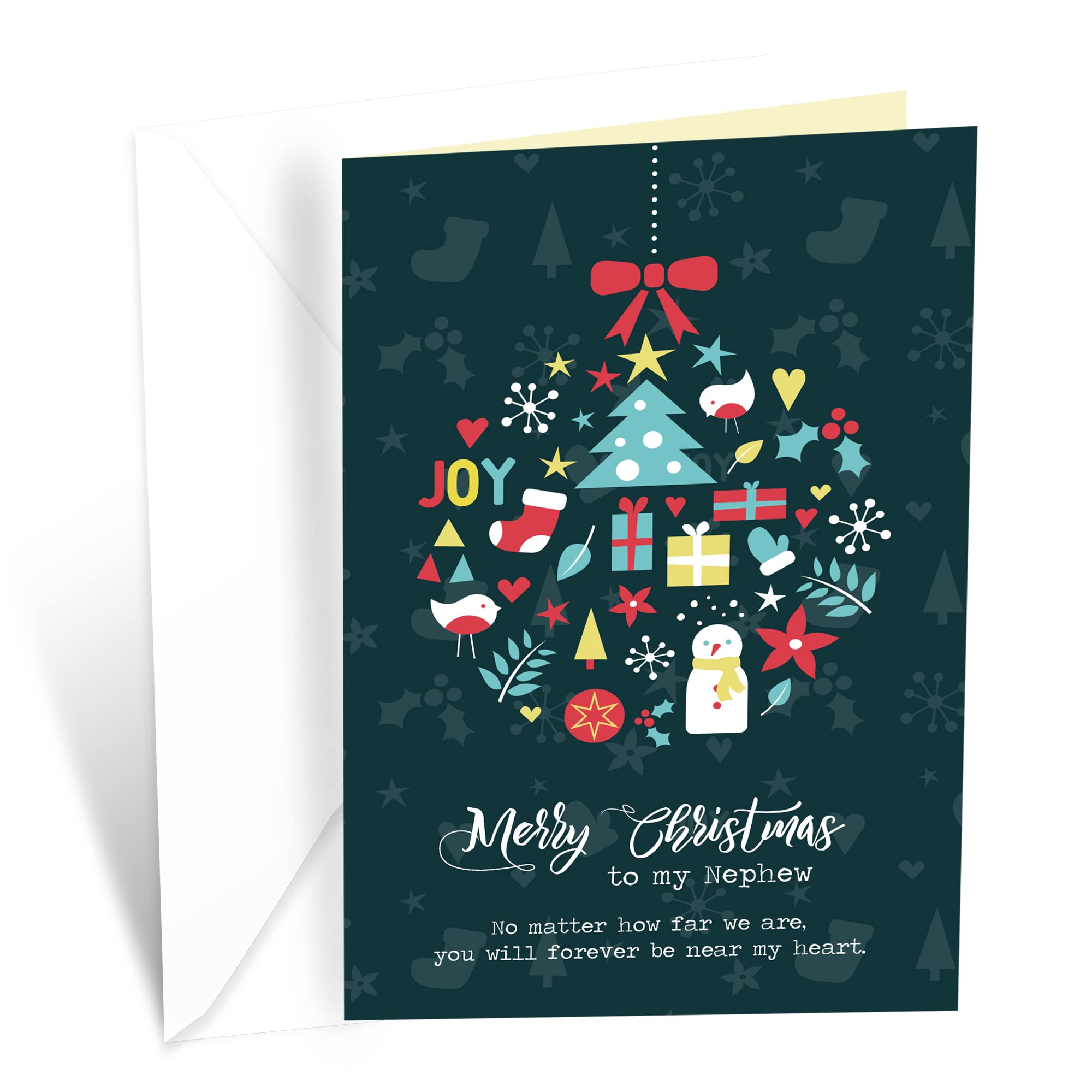 Prime Greetings Merry Christmas Card For Nephew, Made in America, Eco-Friendly, Thick Card Stock with Premium Envelope 5in x 7.75in, Packaged in