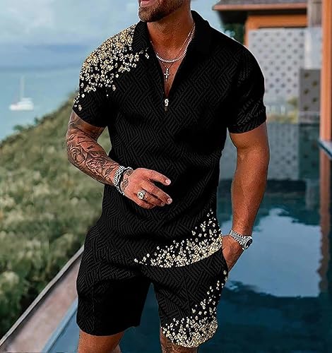 Miniatura 79 de Conjunto deportivo de 2 piezas para hombre, conjunto de pantalones cortos de verano de moda, camiseta polo casual de manga corta y pantalones cortos