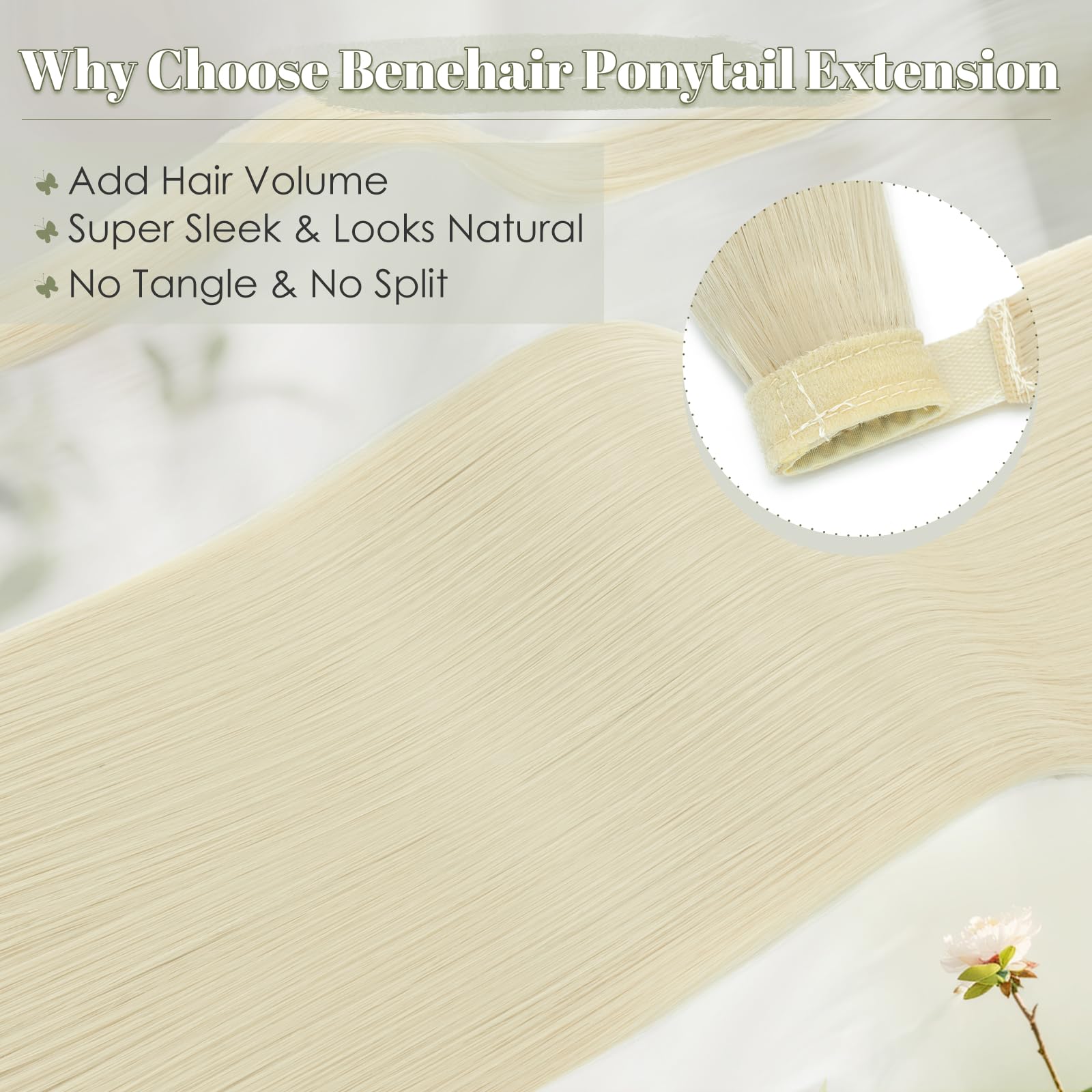 Benehair 28 Inches Straight Ponytail Extension Long Wrap Around Drawstring Ponytail Synthetic Hair Extension Ponytail Light Blonde Hair Pieces for Women(Light Blonde - Image 4