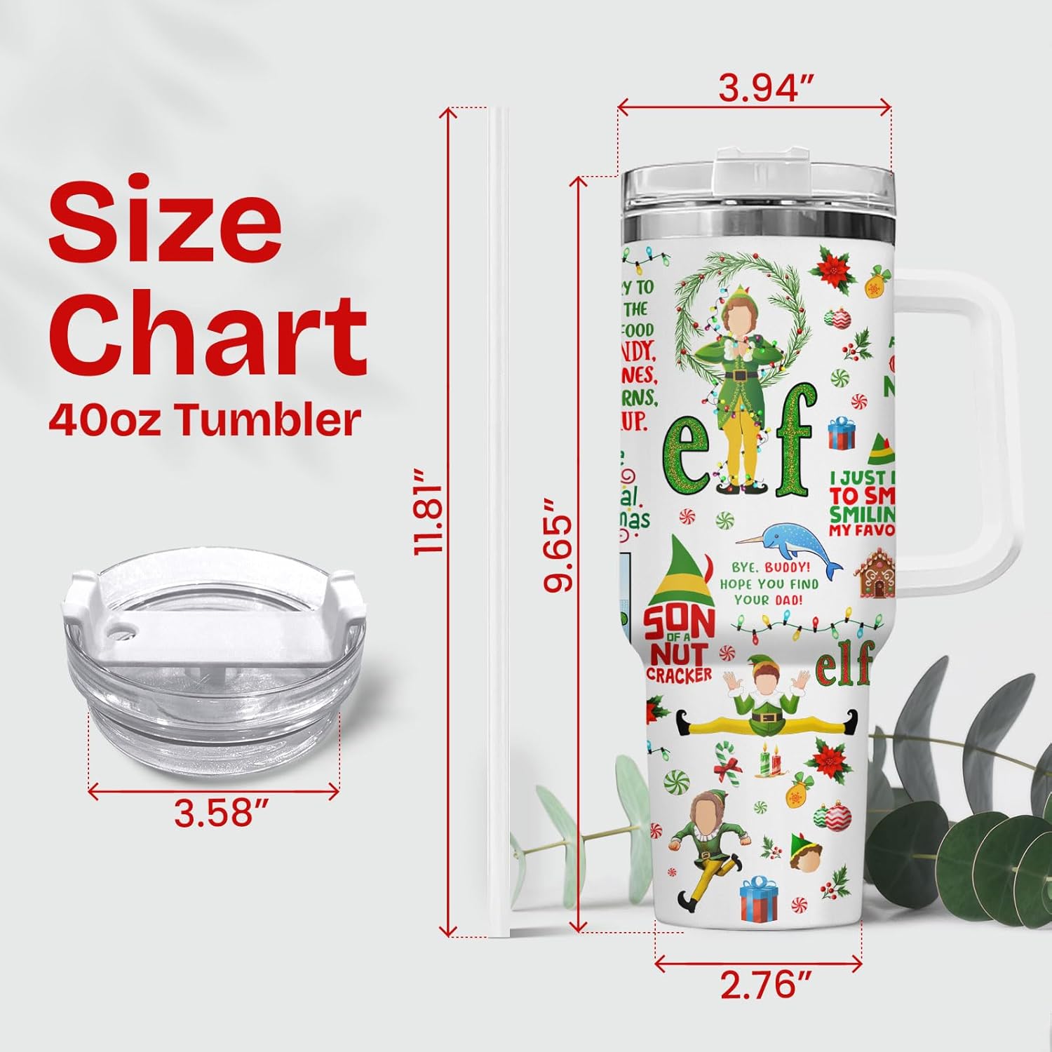 34HD Xmas Festival Tumbler 40oz with Handle and Straw, Festive Holiday Elf Stainless Steel Insulated Travel Coffee Mug - Christmas Gift Cup for Him Her & Coffee Lovers - Image 2