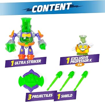 SUPERTHINGS RIVALS OF KABOOM - Ultra Striker Professor K Robot from the Animated Series Superthings Kazoom Power, Contains Figure, Exclusive Superthing, 3 Projectiles and Accessory