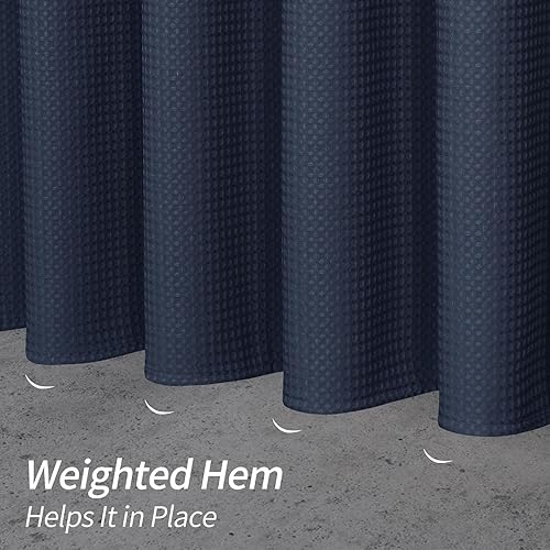 Miniatura 4 de MitoVilla Cortina de ducha moderna de punto gofre azul marino, cortinas de ducha de tela azul oscuro para decoración de baño de hotel, cortina de