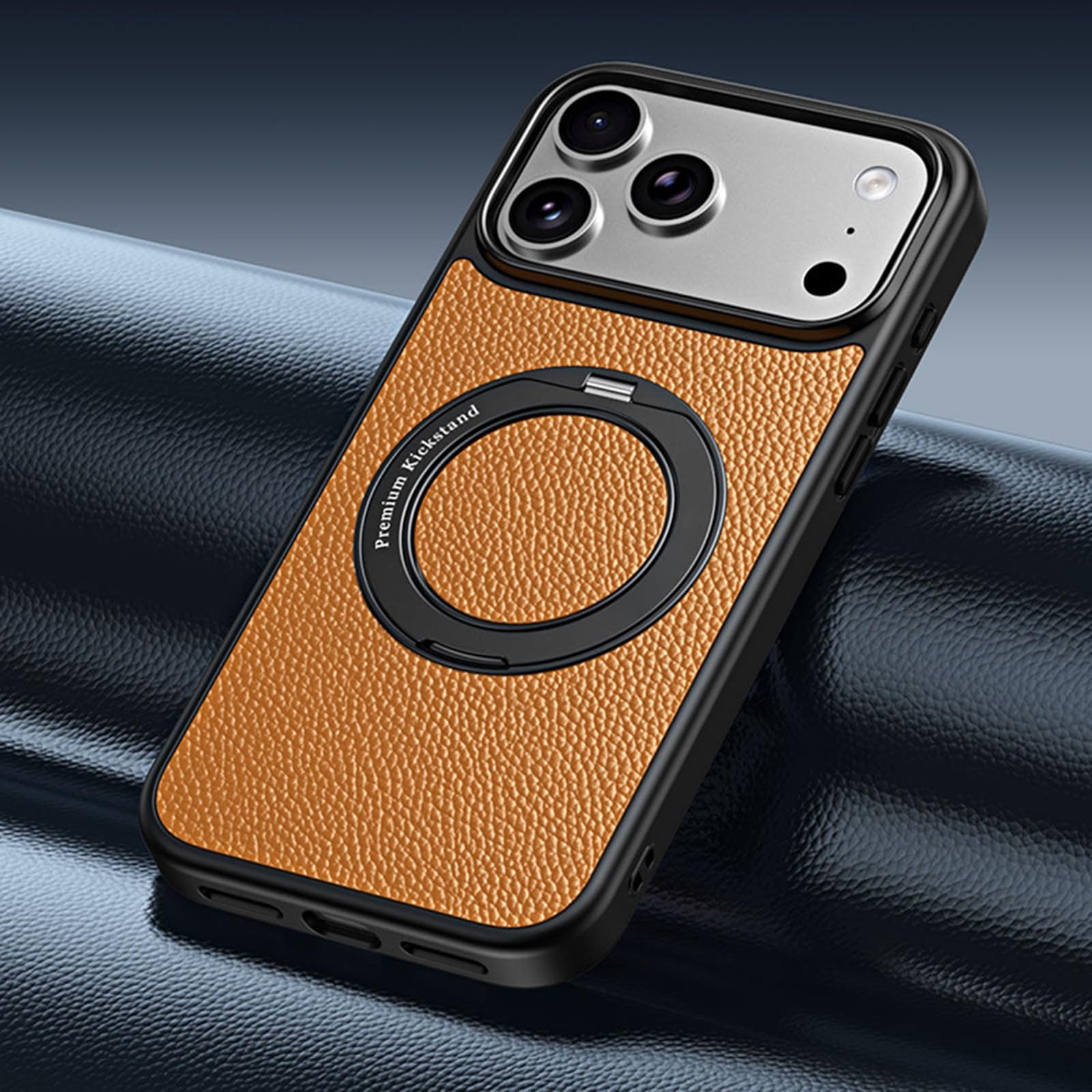 Magnetyczne etui do iPhone 17 Pro Max/17 Pro, regulowany uchwyt na pierścień skórzany pokrowiec handlowy Anti-fall, fioletowy, 17 Pro MAX