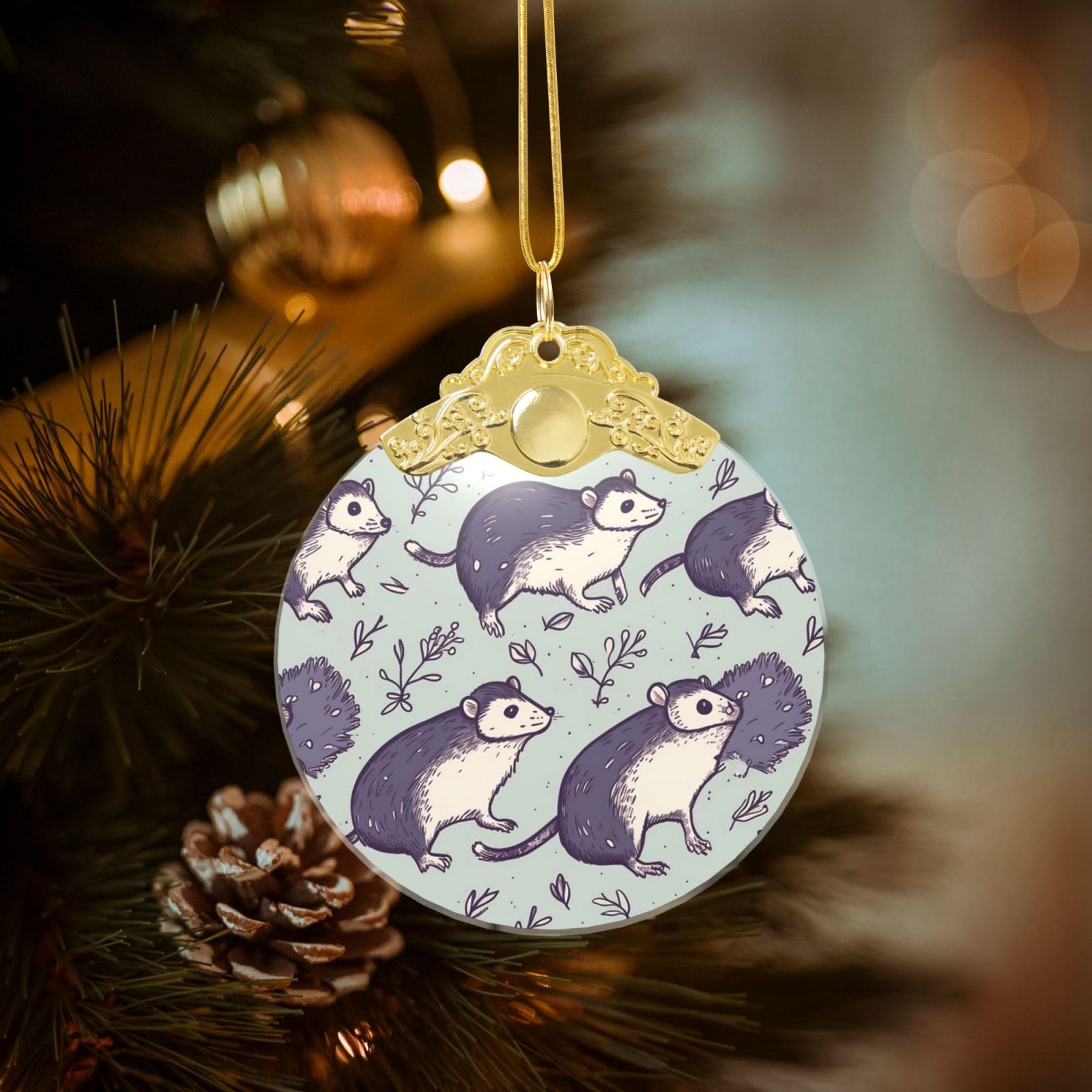Crystal Christmas Ornaments for Christmas Tree Decoration Hanging Opossum Ornament with Gold Ribbon Crafts Round Pendant for Keepsake Gifts Glass Xmas Decor Party Supplies