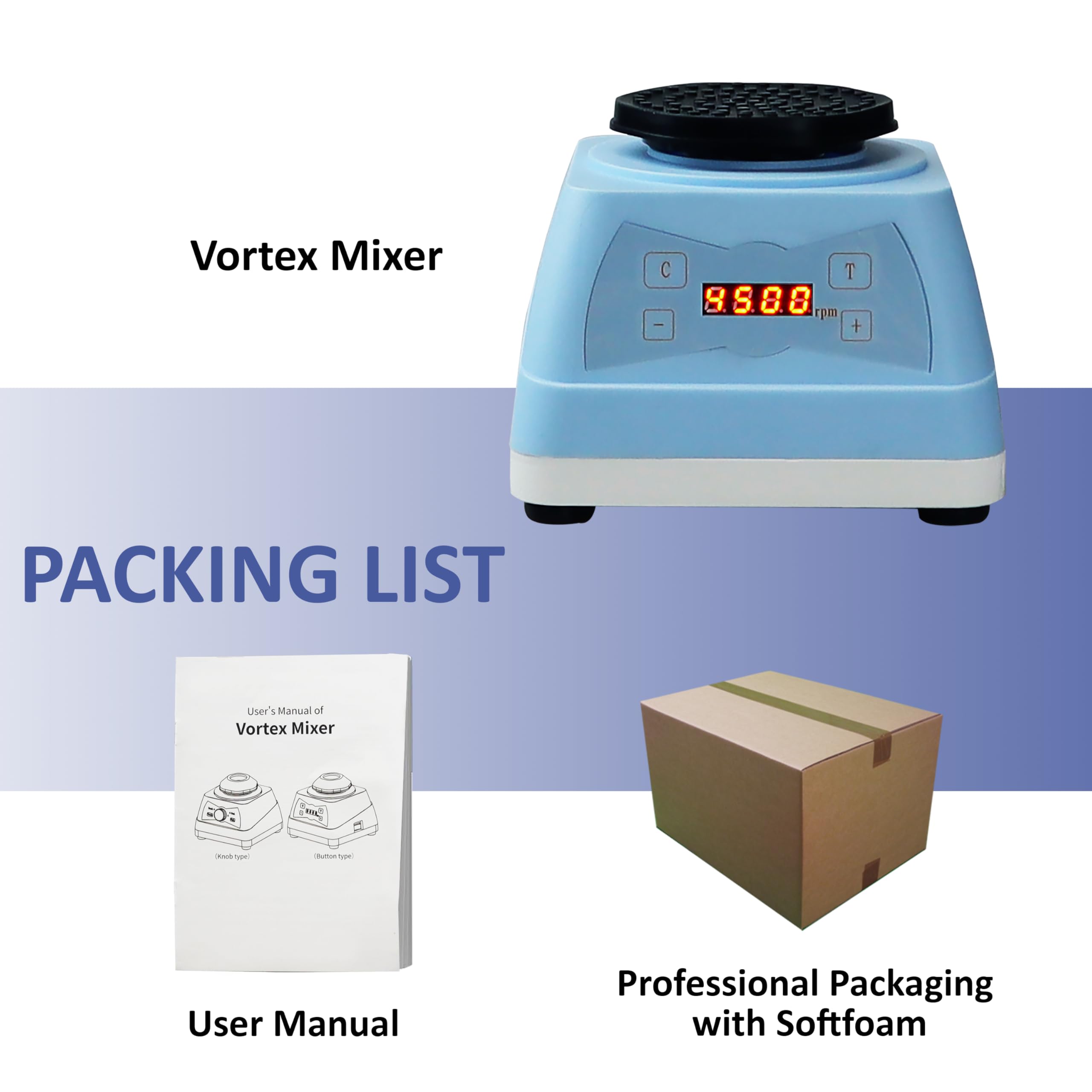 VS-VM100 Vortex Mixer, 0~4500rpm, display digitale, vortice da laboratorio per provette e provette centrifughe