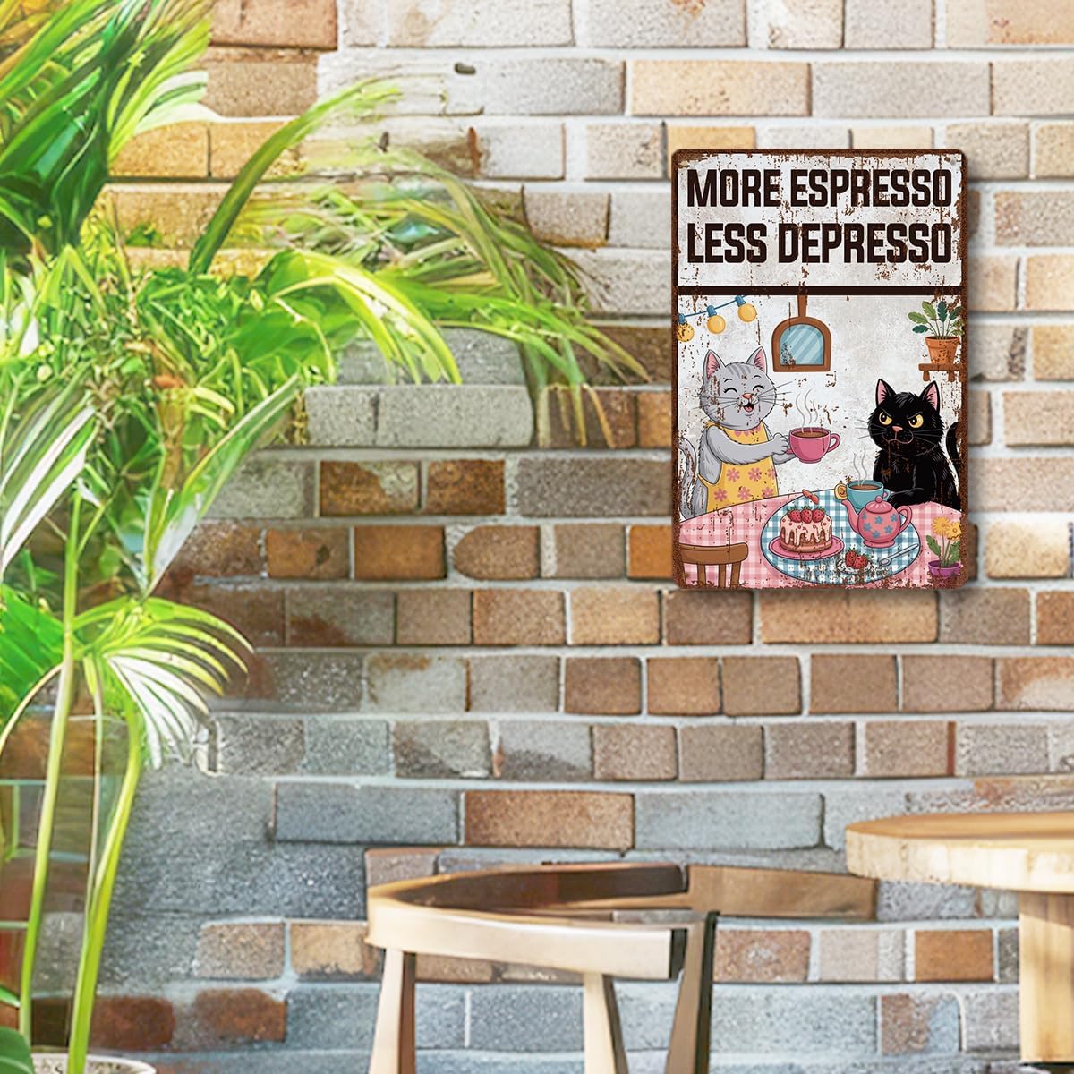 Funny Vintage Metal Sign, More Espresso Less Depresso Metal Sign, Coffee Cat Poster, Kitchen Bar Wall Decor, Office Wall Decor, Cafe Lovers Gifts, Christmas Gift, Housewarming Gift image 5