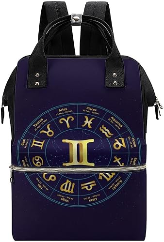 Gemini Horoscope Circle Waterproof Mommy Backpack Large Capacity Nappy Bag Multifunction Travel Bag