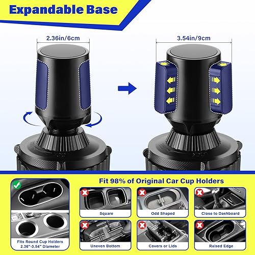 Miniatura 2 de Bandeja para portavasos de automóvil, soporte ajustable para portavasos de automóvil, soporte para teléfono con bandeja de alimentos, expansor