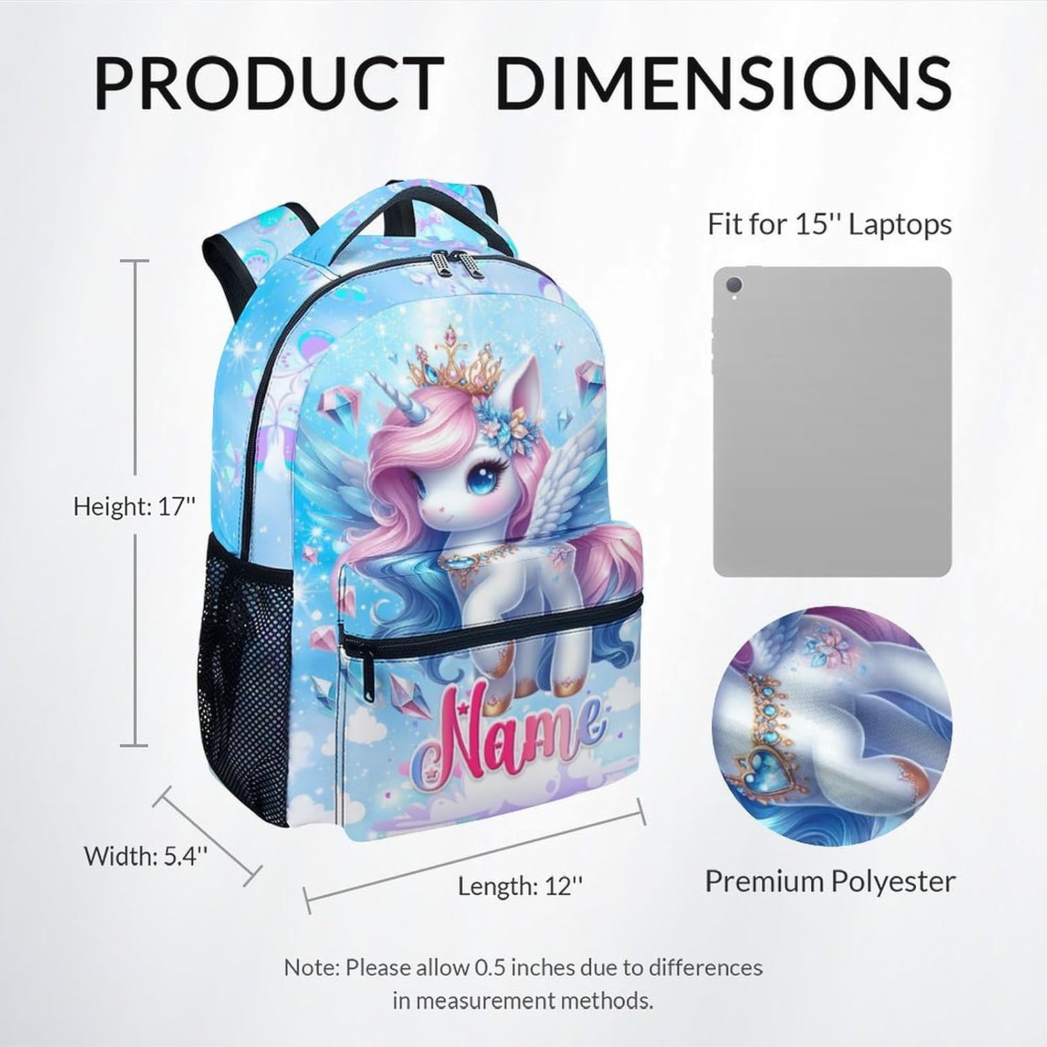 Personalized Backpack for Girls - Unicorn Backpack for Kids - Custom Name Bookbag School Supplies - 17 Inch Cute School Bag for Primary Kindergarten