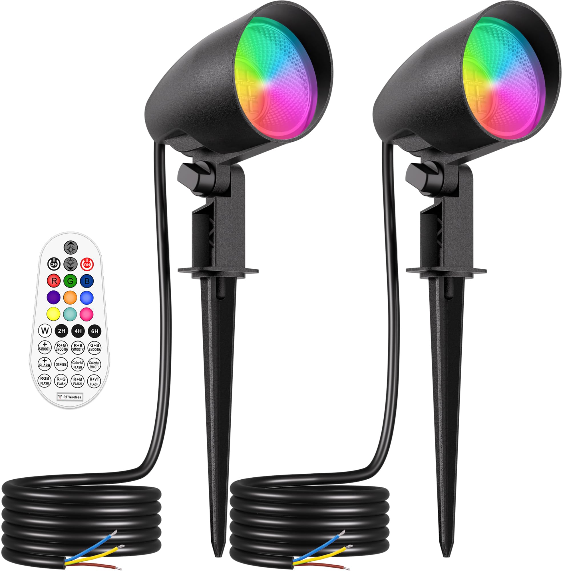 LINKE Foco de Jardín Exterior 20W 2 Piezas Focos LED RGB 1880LM Super Brillante, 10 Colores 30 Modos 6 Brillo, IP66 Impermeable Luz de Paisaje con Control Remoto para Camino Árboles Césped