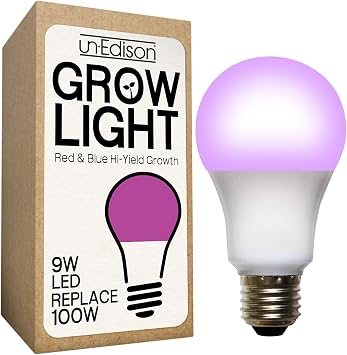 Miracle LED Un-Edison Grow Light Bulb, 9W Red&Blue Spectrum White Daylight for Vegetables, Herbs, Hydroponics 1-Pack