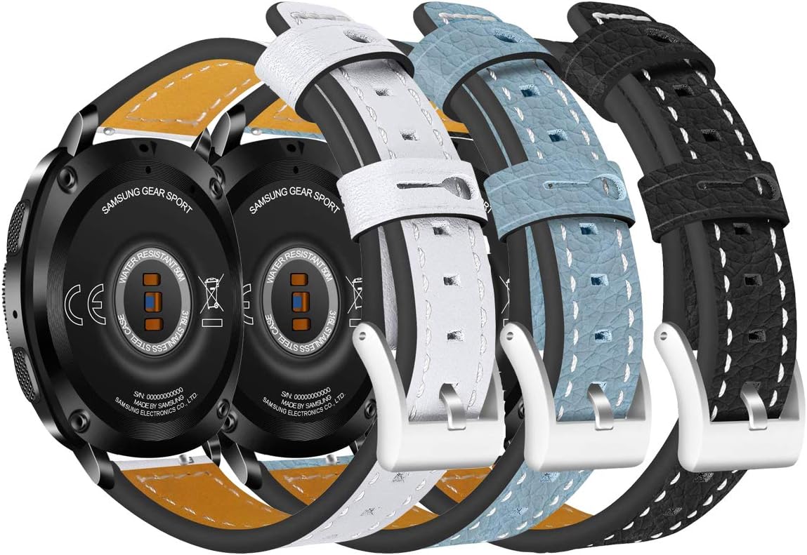 Band Compatible with Samsung Galaxy Watch Active 40mm/Galaxy Watch Active 2, Sewn Leather Watch Straps Accessory Wristband Sports Bracelet for Samsung Galaxy Watch Active 2 (Black+Teal+White)