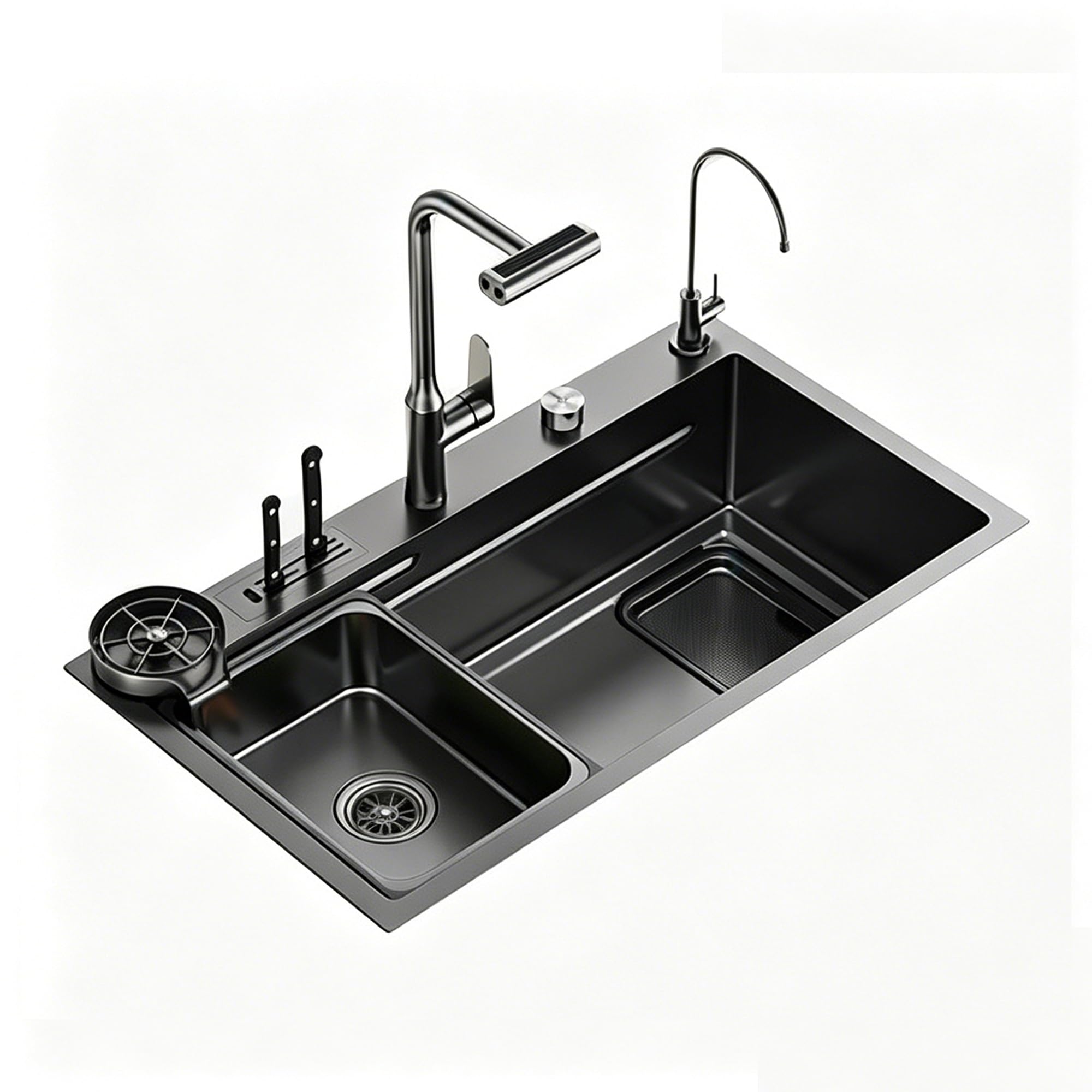 SC Kitchen Sink, Stainless Steel Single Bowl, with A Pull-Out Waterfall Faucet, Suitable for Washing Vegetables Dishes(680mm)