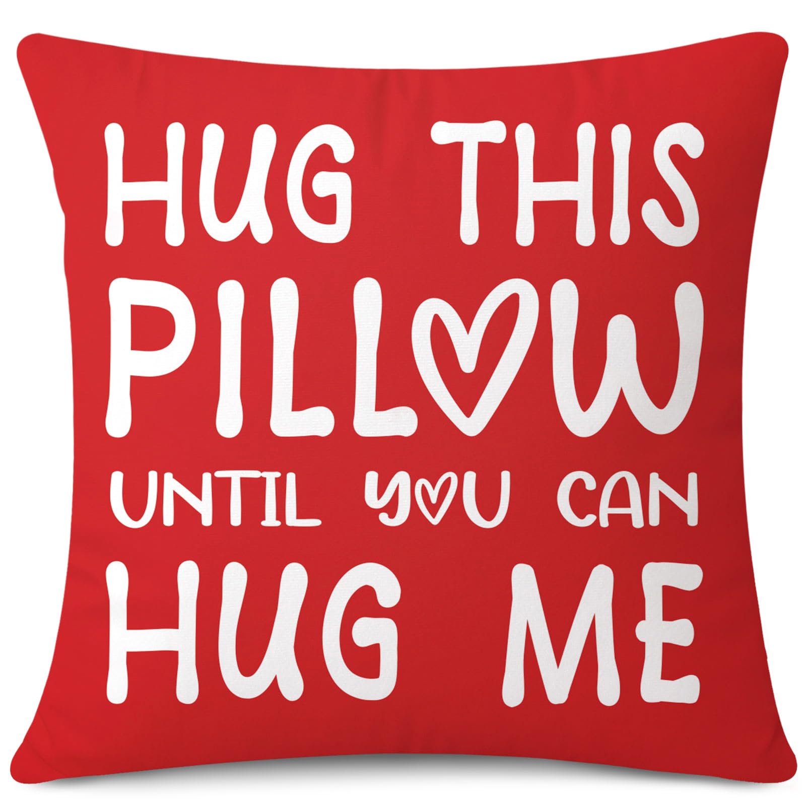 JOTOM Cushion Cover Hug This Pillow Until You Can Hug Me Square Lover Throw Pillow Cover 55x55 cm Cushion Case for Couple Heart Long Distance Gift Boyfriend Girlfriend Birthday Gifts (Red)