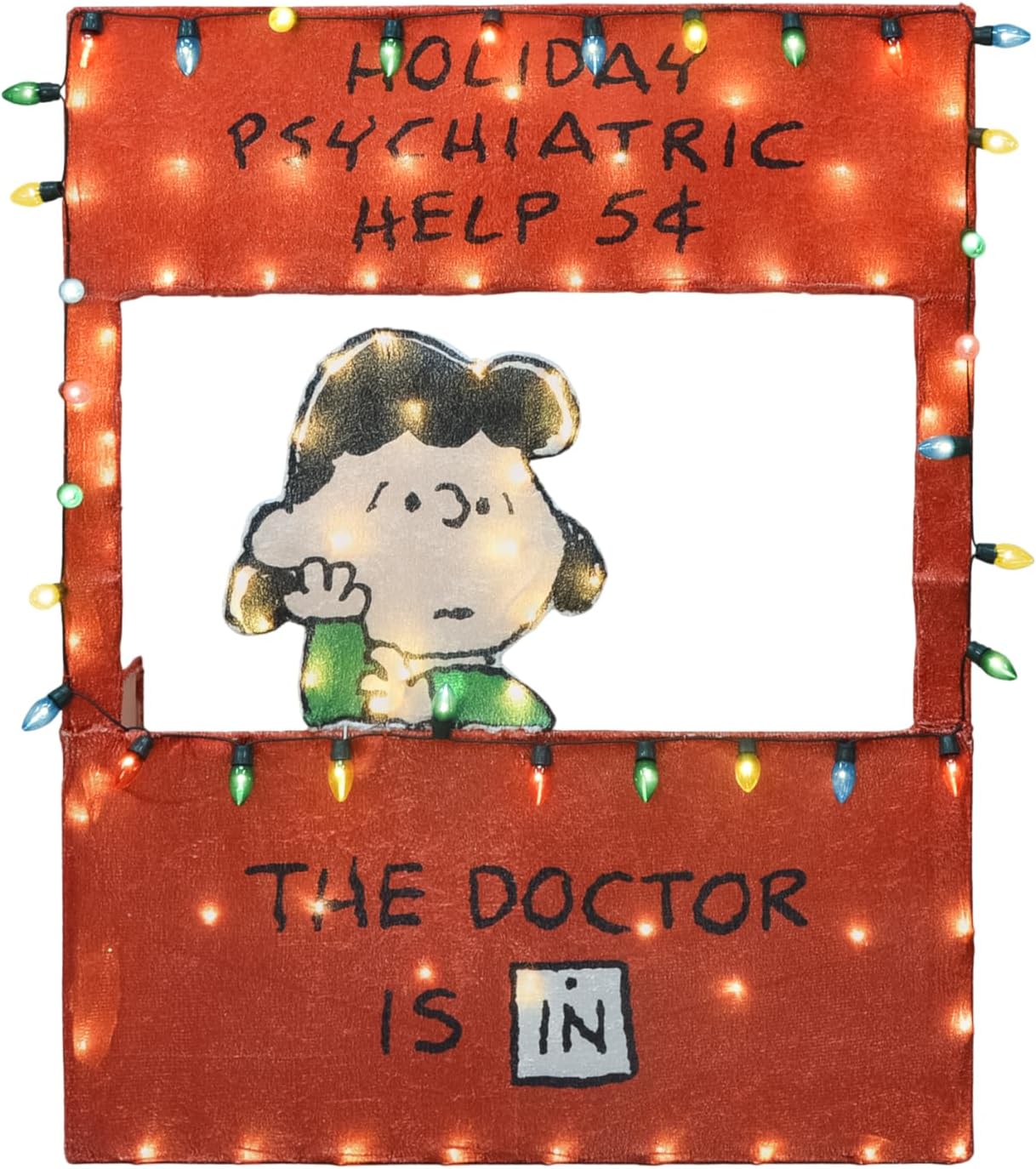 Peanuts 2 Dimensional Holiday Christmas Lighted LED Outdoor DÉCOR 42IN Tall Lucy Holiday Help Booth