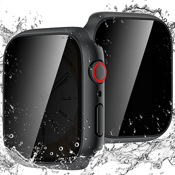 Goton Waterproof Privacy Case for Apple Watch Screen Protector, Anti-Spy Tempered Glass Film iWatch Cover Hard PC Case Bumper for Apple Watch Series 11/10, 46mm BlackBlack