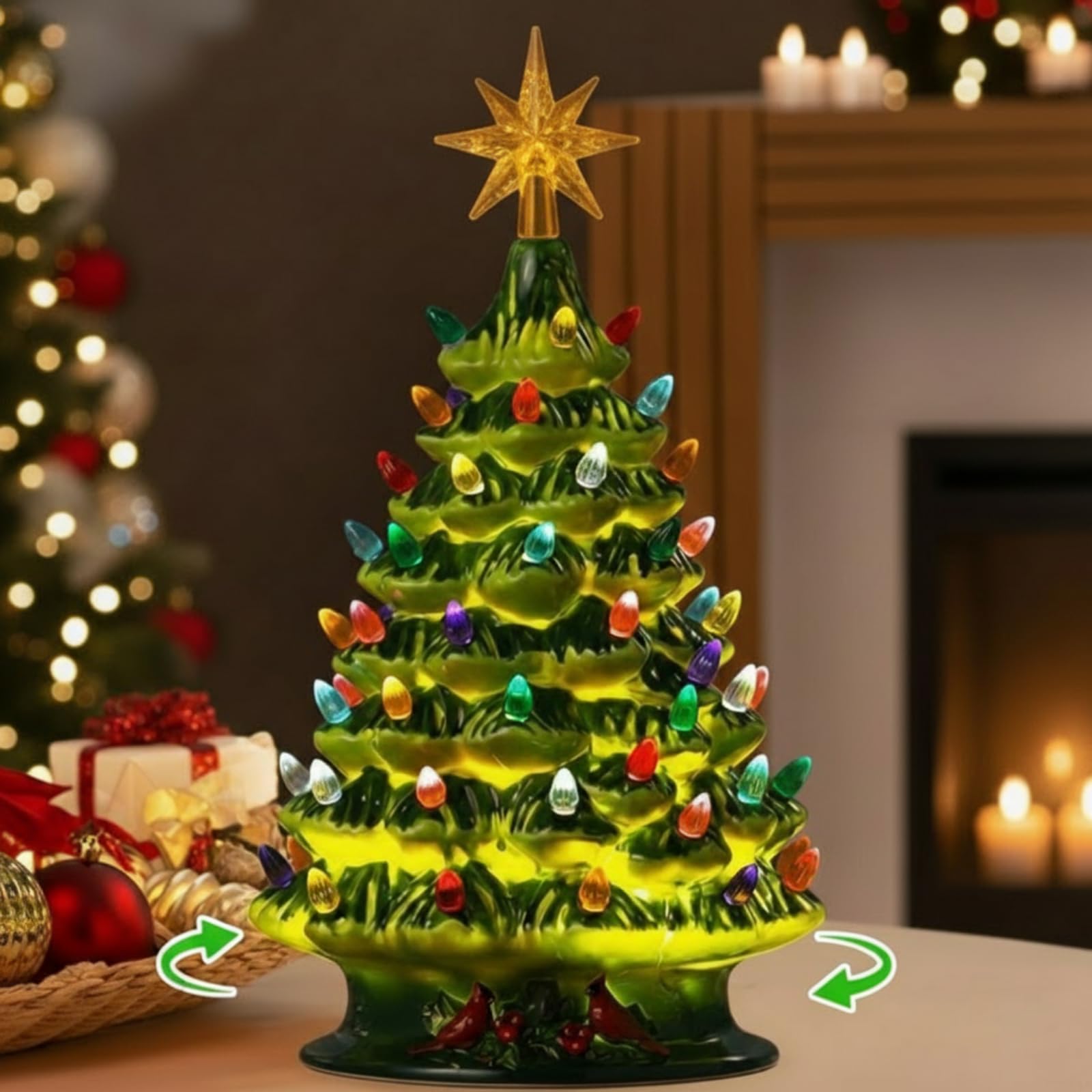 Photo 1 of *See Clerk Notes* Rotating Ceramic Christmas Tree, Lighted up Christmas Tree with 64 Multicolor Lights & Star Topper, Pre-lit Hand-Painted Xmas Decor for Home Tabletop Kitchen, Xmas Gifts(Gold)