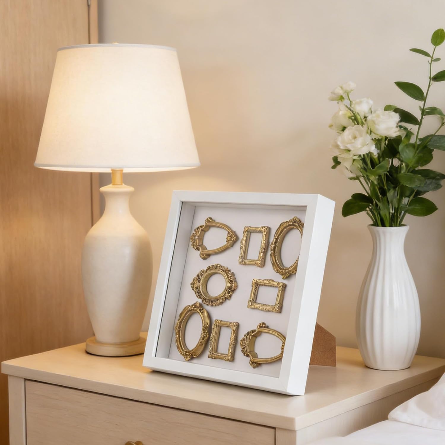 Unomor White Photo Frame Display Box Mini Museum with Dust Protection
